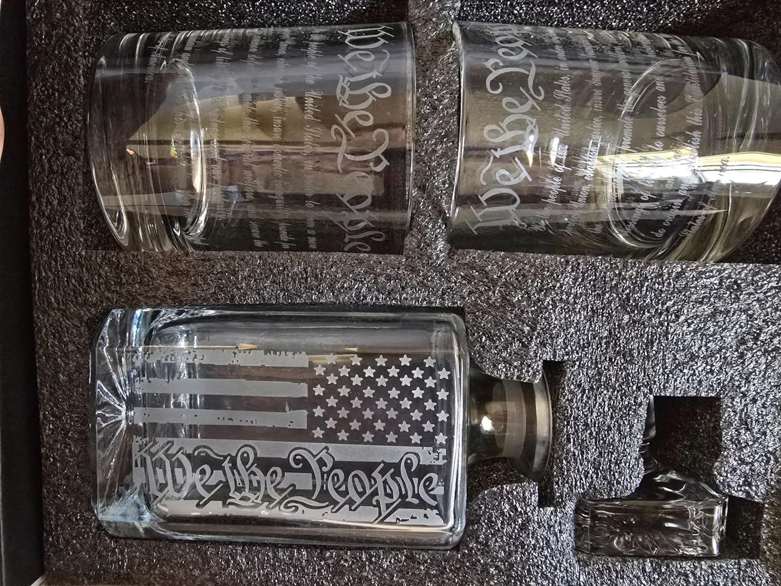Whiskey Decanter Engraved We The People American Flag Decanter Set with 2 Glasses for Liquor Scotch Bourbon or Wine, Father's Day Patriotic Gift customer photo 1