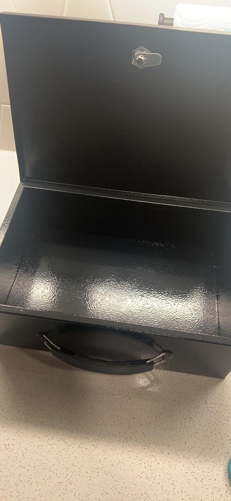 KYODOLED Fireproof Document Box with Key Lock, Small Lock Boxes for Personal Items, Fire and Water Resistance, Fireproof Safe Box for Documents, Jewelry, Passport, Cash, 12.6'' x 8.3'' x 3.58'' Black customer photo 2
