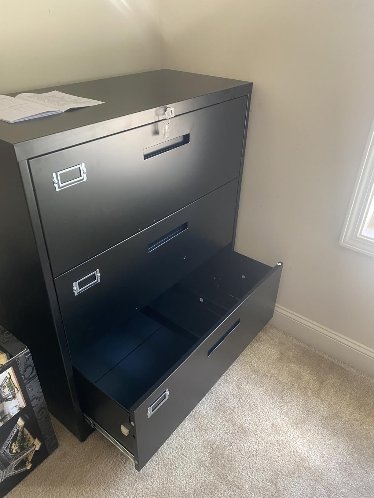 BYNSOE 4 Drawer Filing Cabinet with Lock Metal Lateral File Cabinet Office Home Steel Lateral File Cabinet for A4 Legal/Letter Size Wide Metal Cabinet Locked,Assembly Required (4 Drawer, Black) customer photo 1