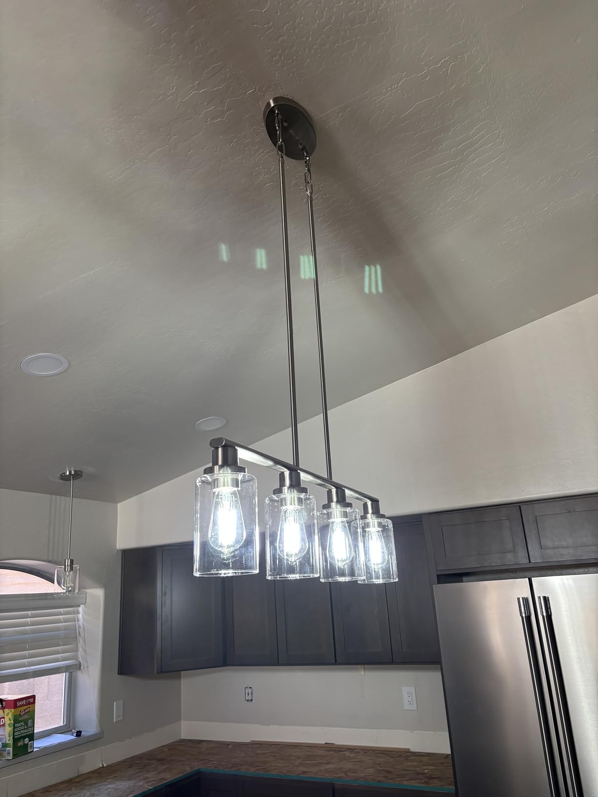 Island Lights for Kitchen, 4-Light Farmhouse Dining Room Light Fixtures Over Table, Matte Black and Gold Linear Chandeliers for Dining Room,Industrial Pendant Lighting with Clear Glass Shade customer photo 1