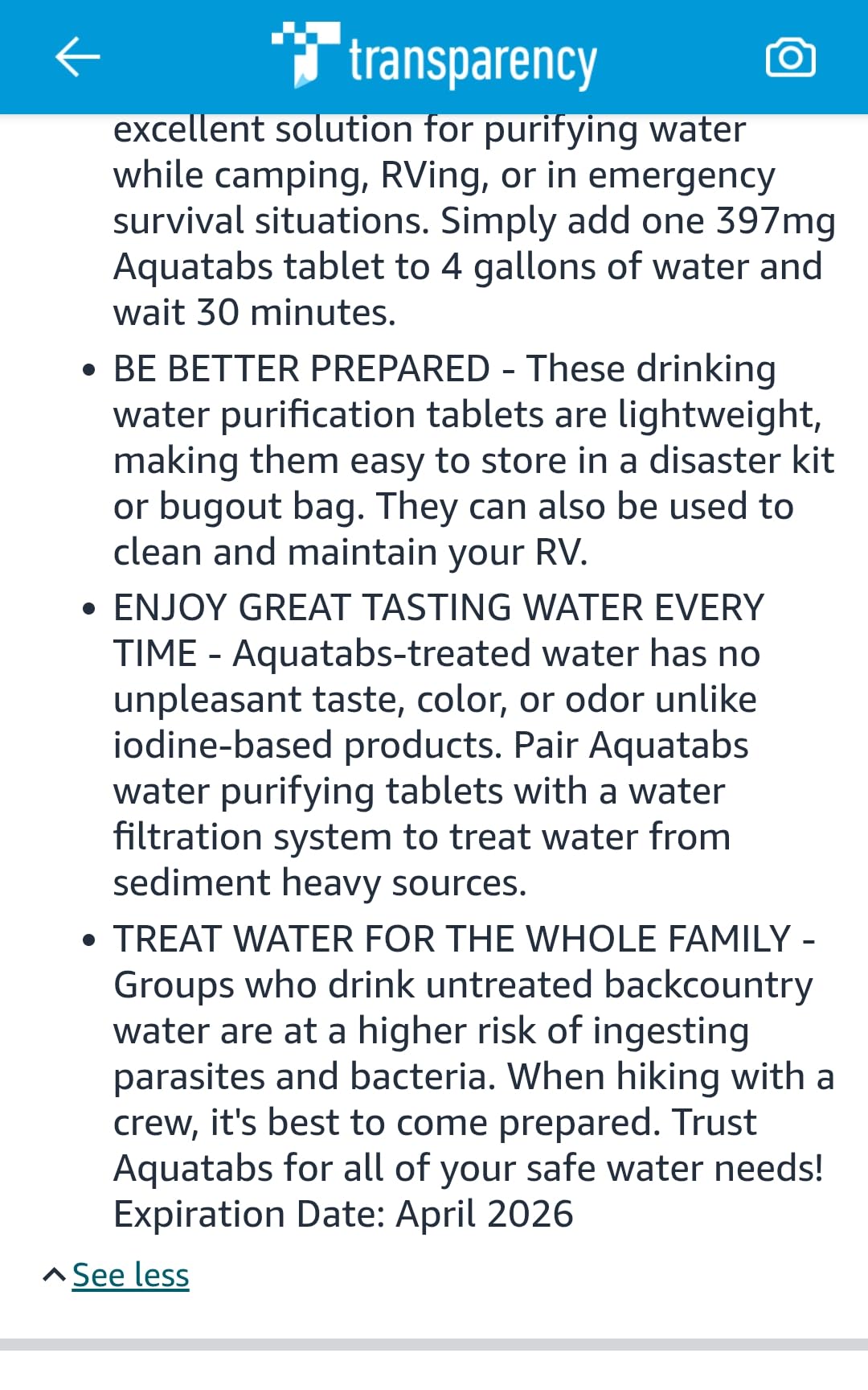 Aquatabs Water Purification Tablets, 397mg 100 Pack, Camping & Emergency | Water Filtration System for Boating, Marine, Survival Kit. Easy-to-use purifier treatment for safe drinking water customer photo 2