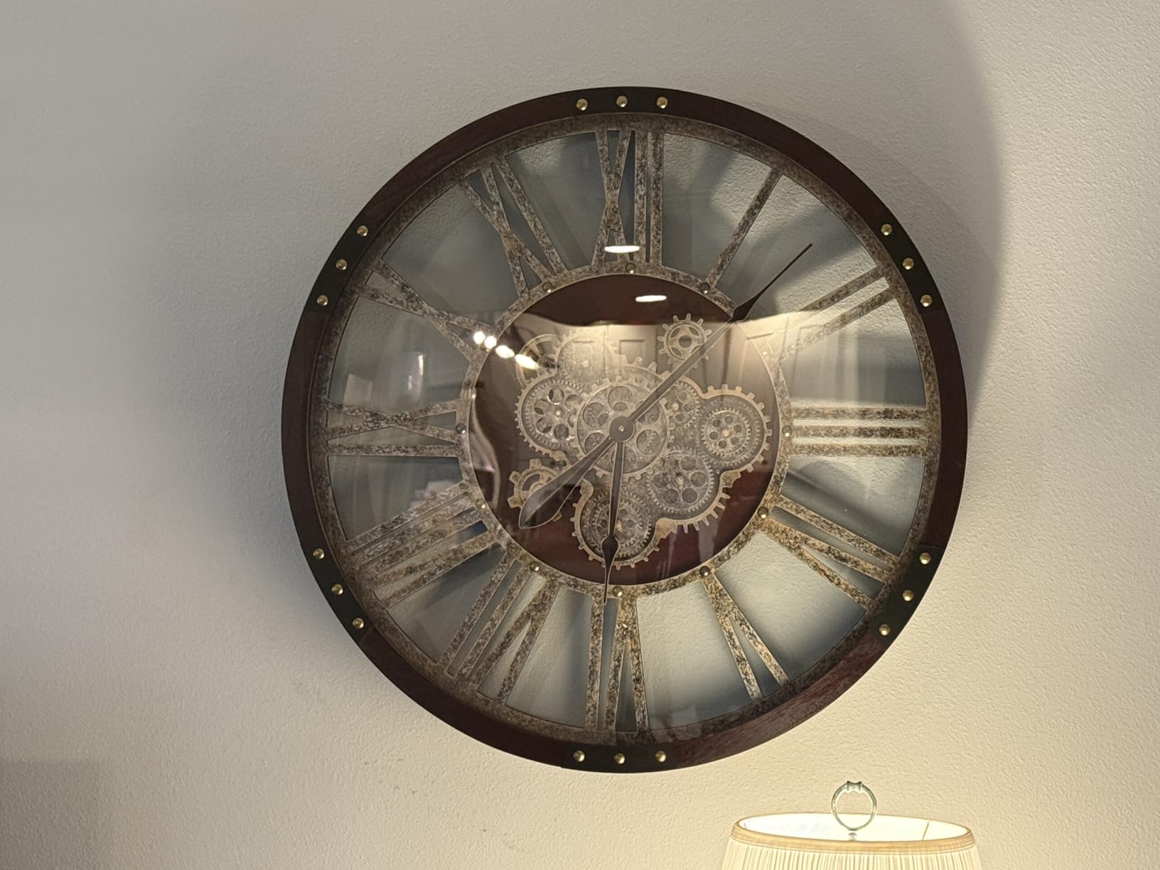 27 inch Large Real Moving Gears Wall Clock with Toughened Glass Cover, Oversized Vintage Solid Wood Farmhouse Clock, Giant Decorative Rustic Wall Clock for Living Room Home Kitchen Office (Brown) customer photo 2