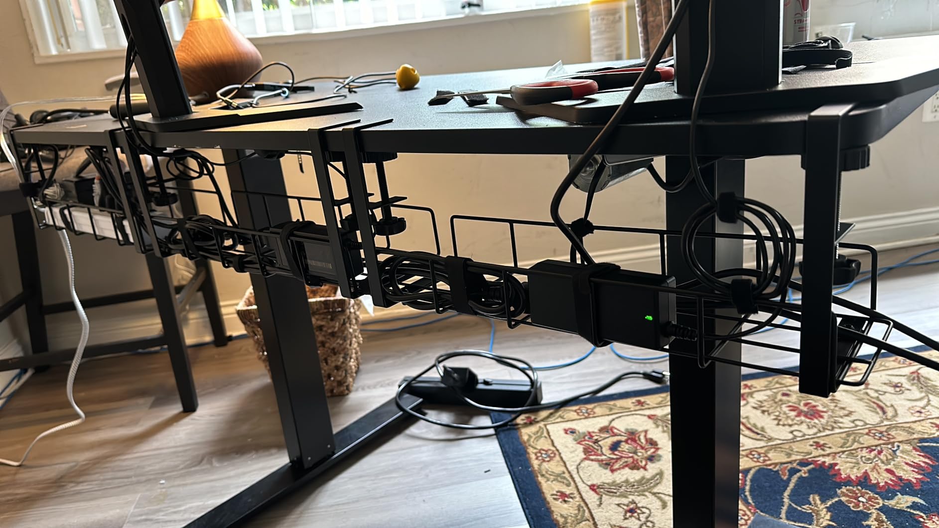 Under Desk Cable Management Tray No Drill Steel Tray Black | No drill steel under desk cable tray 15.7