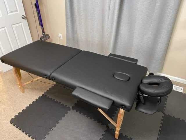 KCC Memory Foam Massage Table Premium Portable Foldable Massage Bed Height Adjustable, 84 Inches Long 28 Inchs Wide Home Salon Spa Bed Tattoo Table with Accessories &Carrying Case, Easy Set Up | Height Adjustable, 84 Inches Long Home Salon Spa Bed Tattoo Table with Accessories &Carrying Case, Easy Set Up,Wooden Leg customer photo 2