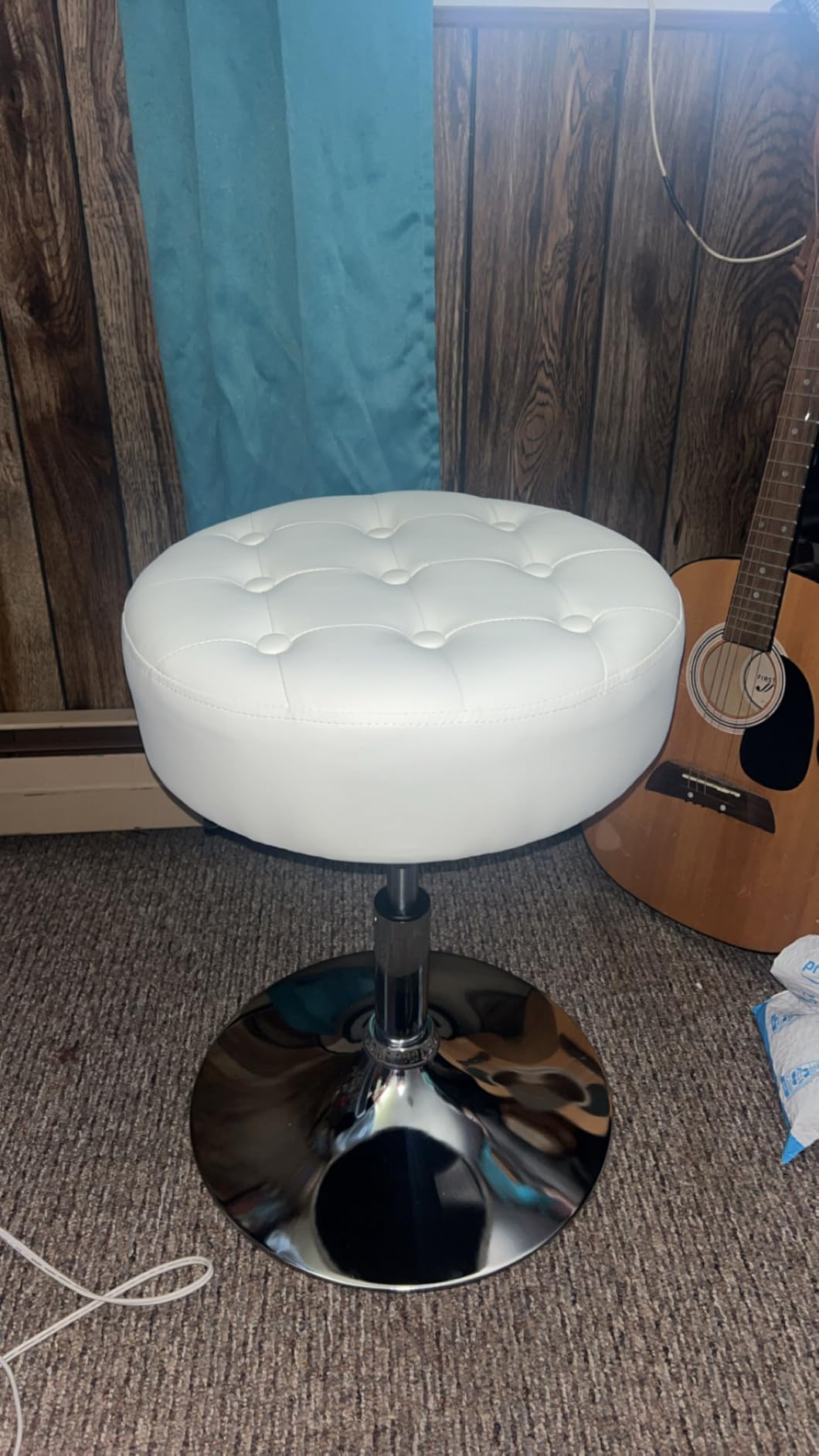 Furniliving Mid-Century Tufted Adjustable Swivel Makeup Ottoman Stool; Modern Big Size Round Vanity Stool Chair for Bedroom Living Room (White) customer photo 2