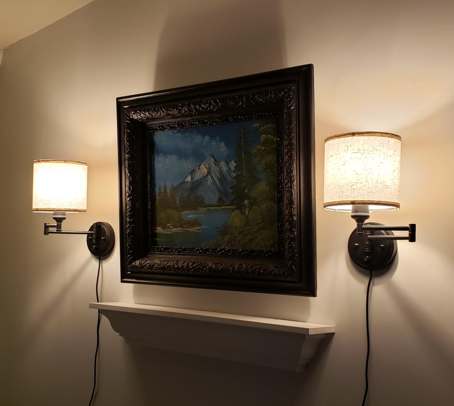 GOODATE ENCOMLI Dimmable Plug in Wall Sconces, Swing Arm Wall Lamp, Wall Sconces Set of Two, Plug in Wall Light, Sconces Wall Decor Set of 2, Linen Fabric Shade, 2pcs Bulbs Included customer photo 2