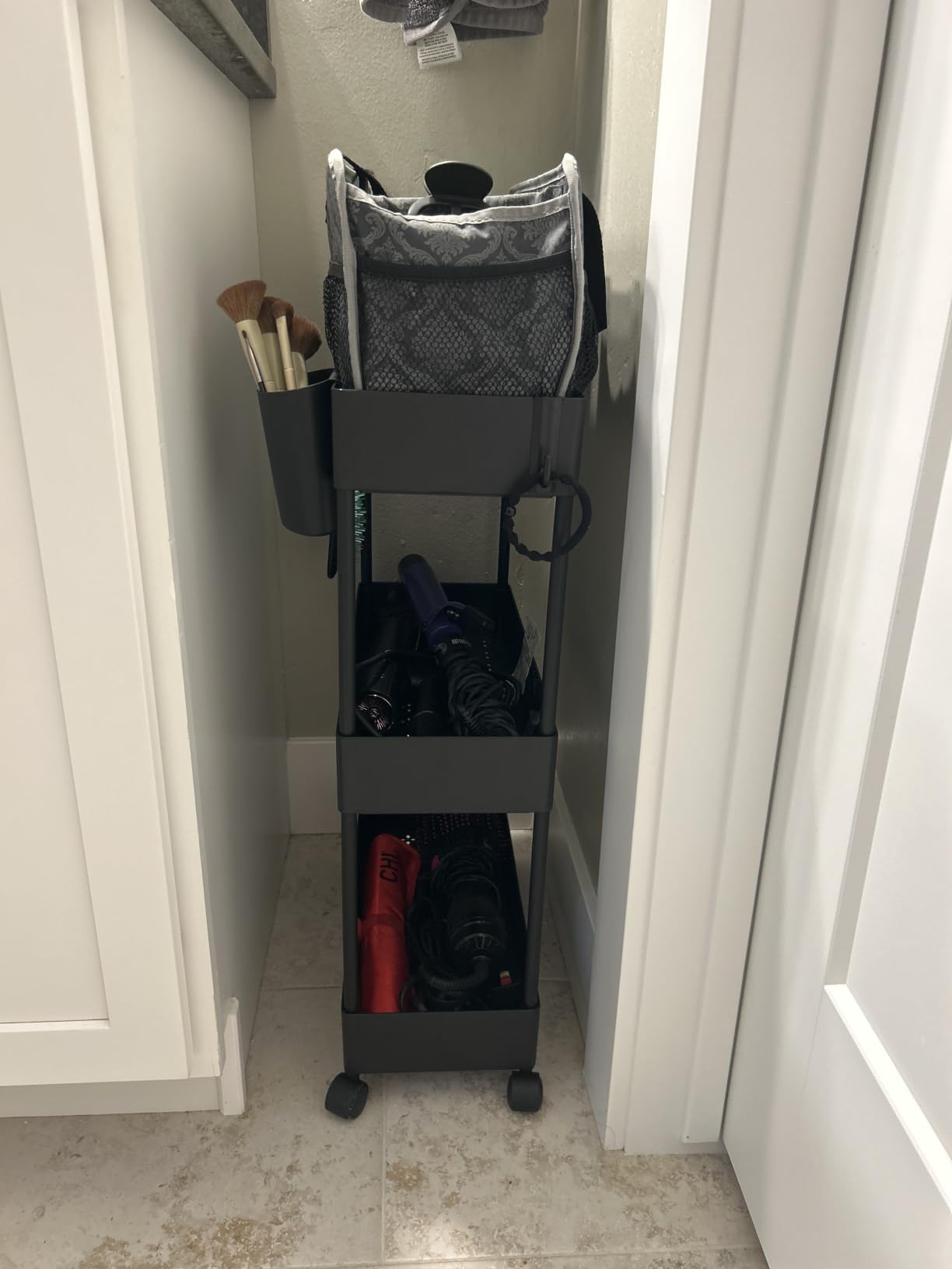 Pipishell 3 Tier Bathroom Storage Cart, Slim Storage Cart with Wheels,Black customer photo 1