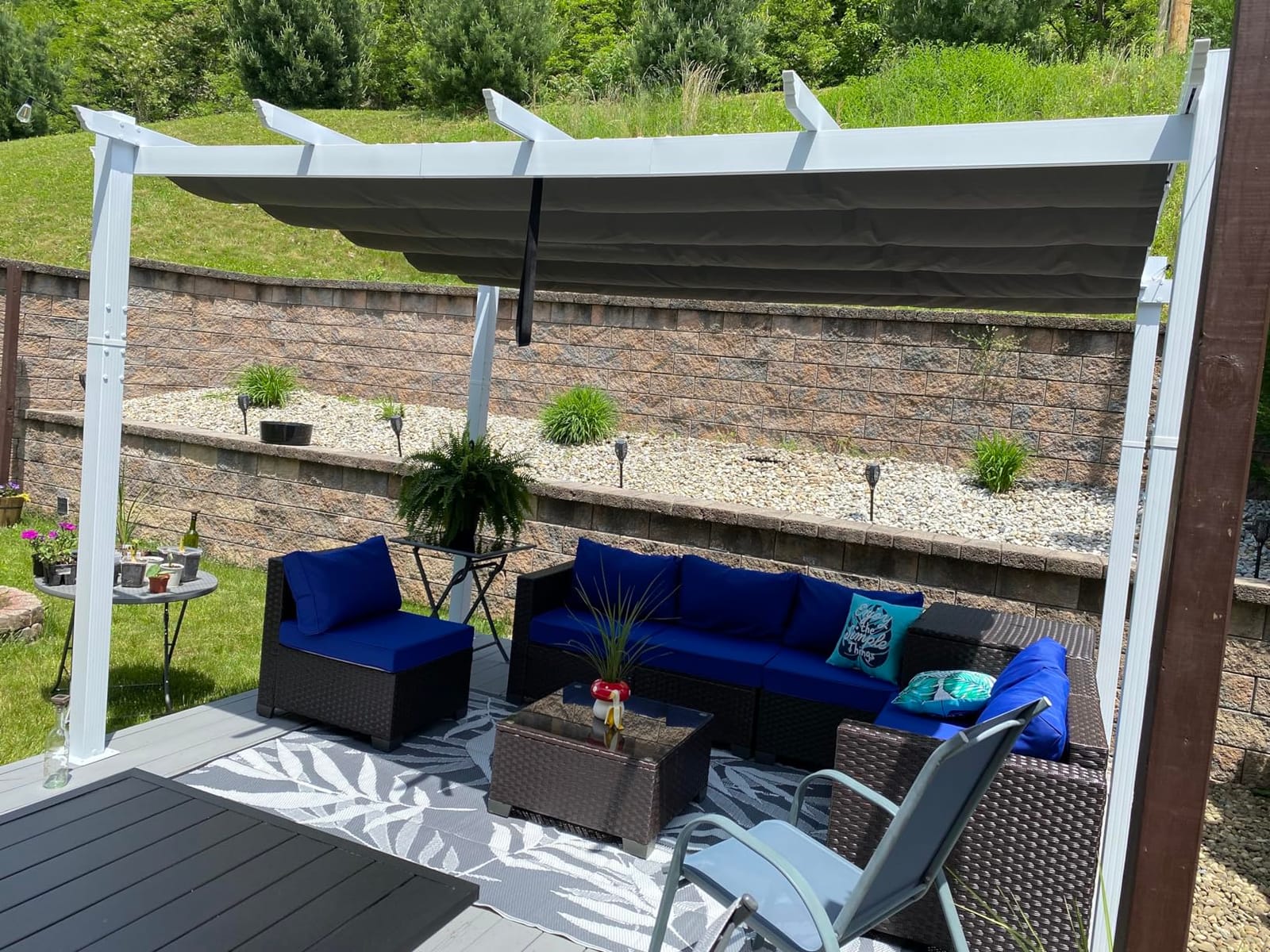 PURPLE LEAF Outdoor Pergola 10' x 13' with Retractable Metal Canopy, Grey | UV fabric for long use, Powder coat, Less upkeep, Flexiable retractable canopy, Multiple color options, Multiple sizes customer photo 1