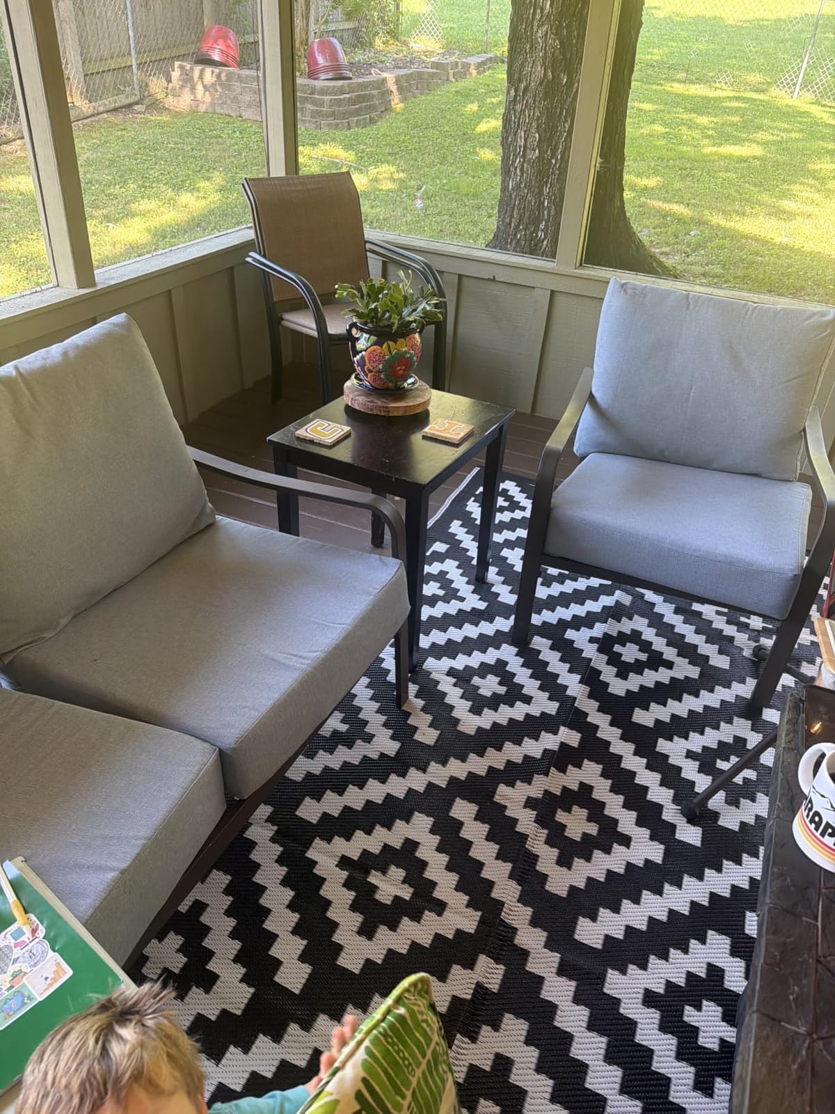 GENIMO Outdoor Rug, Waterproof Plastic Rugs for Patio, 6'x9' Black Grey customer photo 1