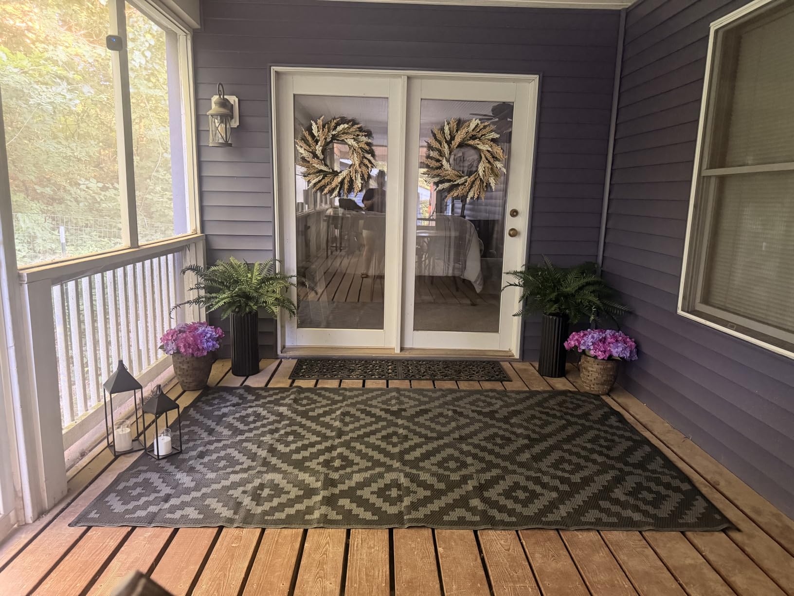 GENIMO Outdoor Rug, Waterproof Plastic Rugs for Patio, 6'x9' Black Grey customer photo 2