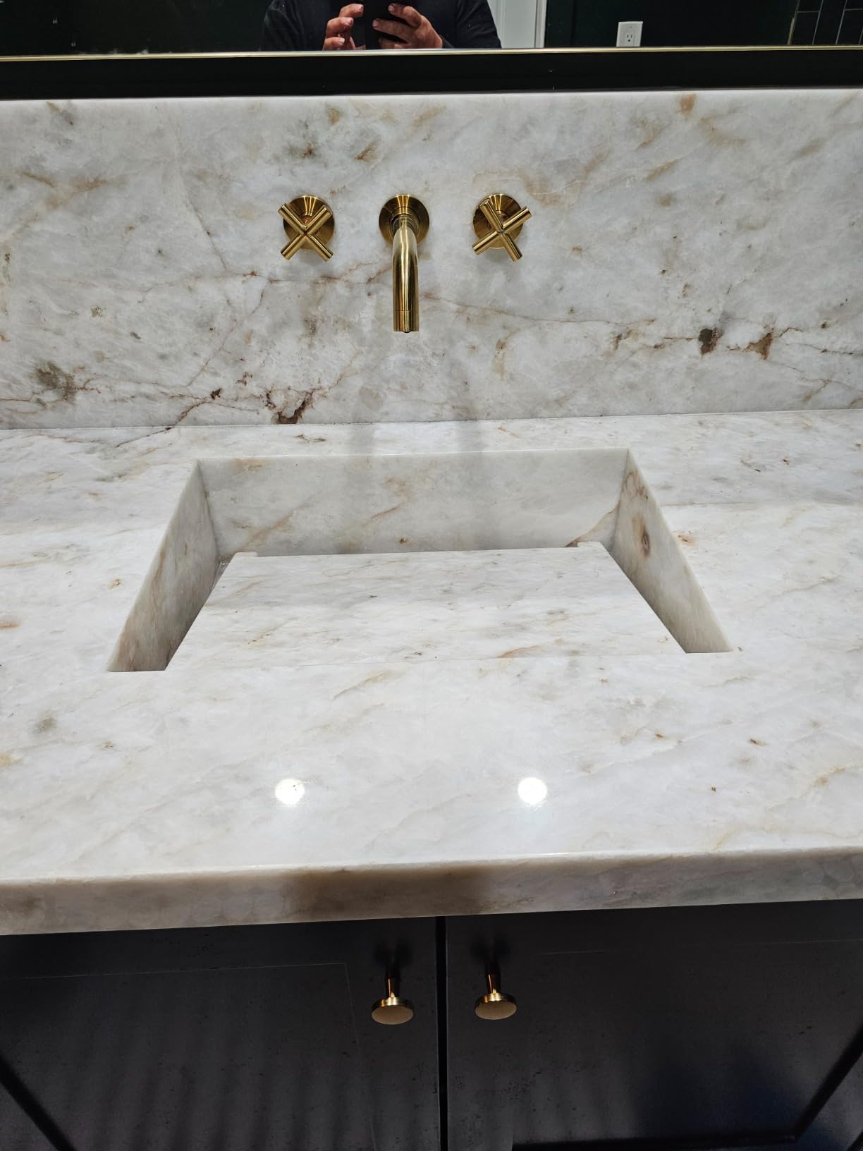 ARCORA Wall Mount Bathroom Faucet, Matte Black Bathroom Sink Faucet, 2 Handle Wall Mount Vessel Sink Faucet Rough in Brass Valve Included customer photo 2