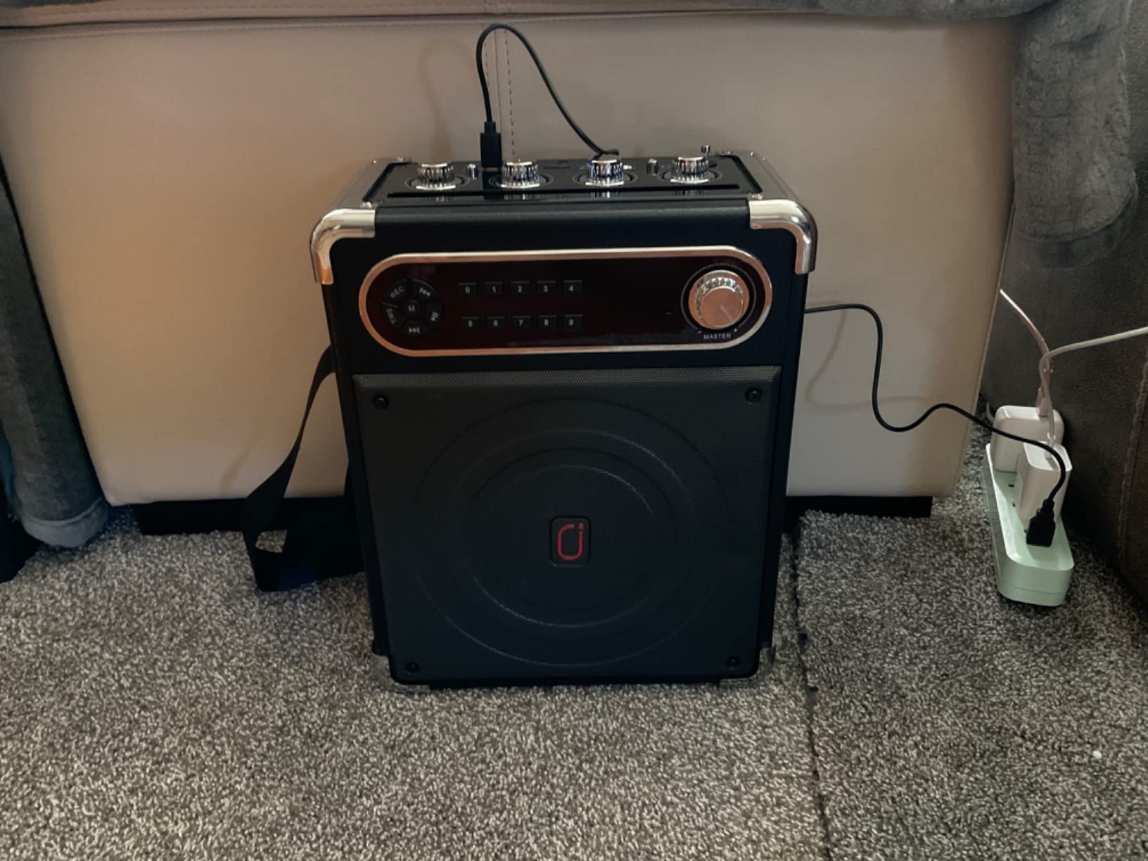 JAUYXIAN Bluetooth Speaker with Two Wireless Microphones, Outdoor Speaker with Subwoofer/Tweeter, Portable PA Speaker System with Remote Control, Discol Lights, FM, REC for Home, Party customer photo 2