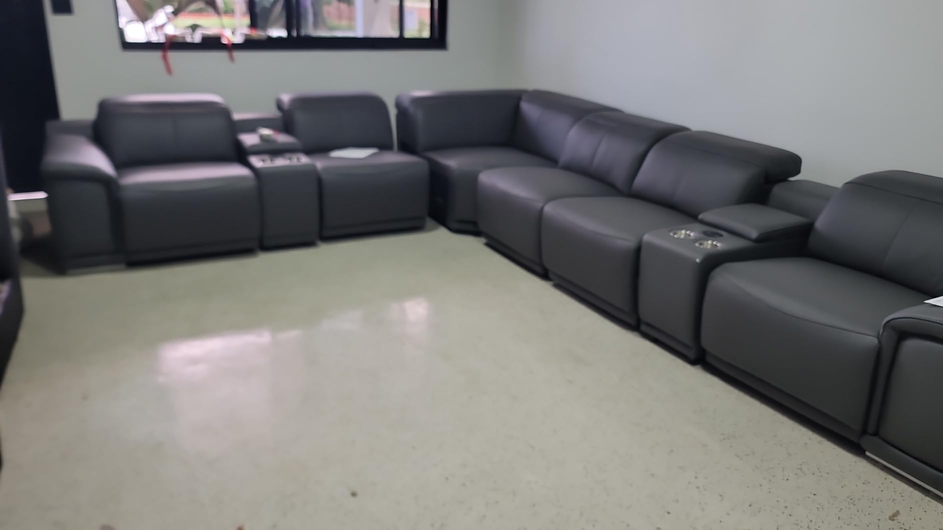 BlackJack Furniture Venice 8 Piece Top Grain Italian Leather Sectional Sofa with 4-Power Recliners, Adjustable Headrest, Lumbar Support, USB & Wireless Charger, Large Storage, 2 Consoles, Black customer photo 1