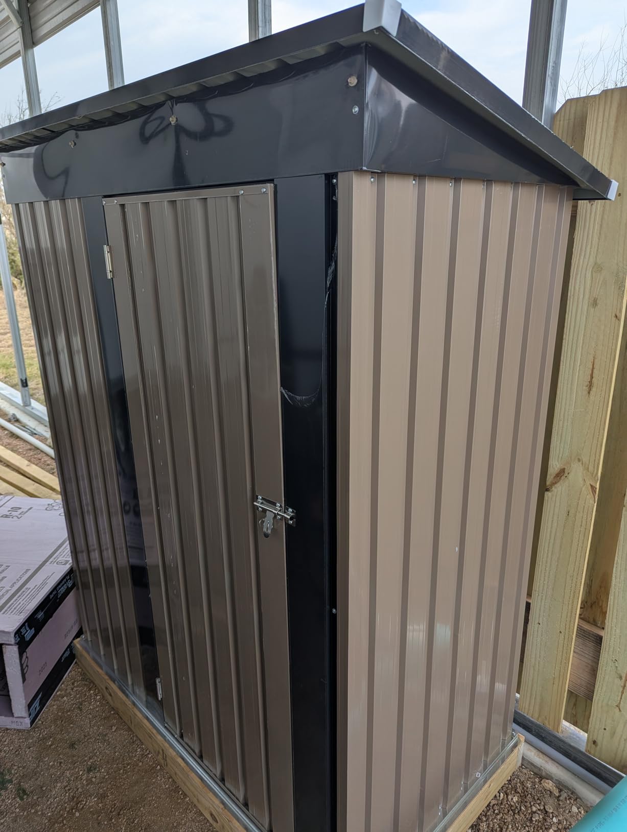 Devoko 5x3 FT Outdoor Storage Shed, Brown | Small Metal Tool Sheds, Lockable Door, Sloping Roof, Utility Garden Shed for Lawn Backyard Patio customer photo 1