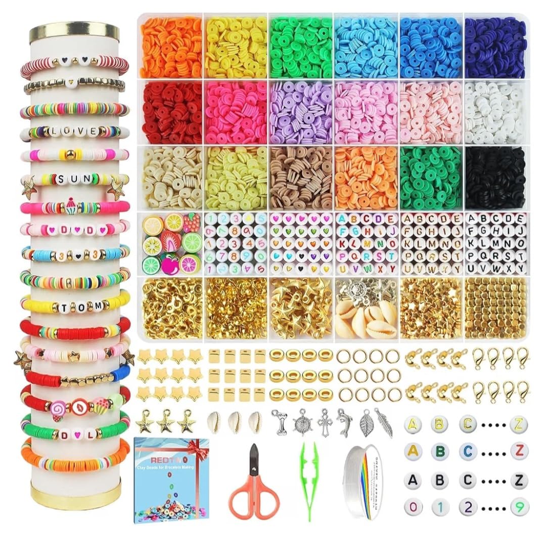 Redtwo 5100 Clay Beads Bracelet Making Kit, Flat Preppy Beads for Friendship Jewelry Making,Polymer Heishi Beads with Charms Gifts for Teen Girls Crafts for Girls Ages 8-12 customer photo 1