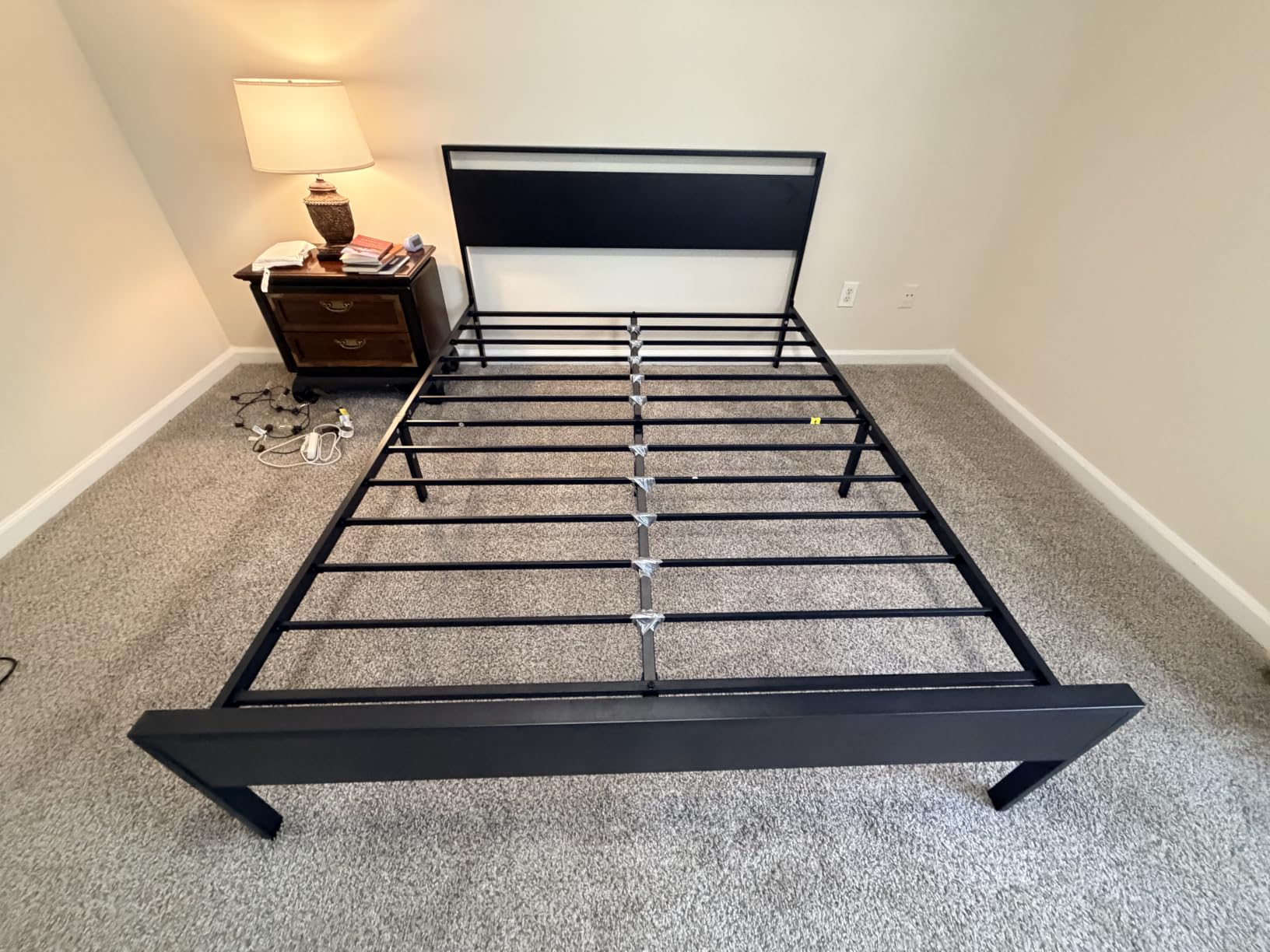 SHA CERLIN 14 Inch King Size Metal Platform Bed Frame with Wooden Headboard and Footboard, Mattress Foundation, No Box Spring Needed, Large Under Bed Storage, Mahogany customer photo 2