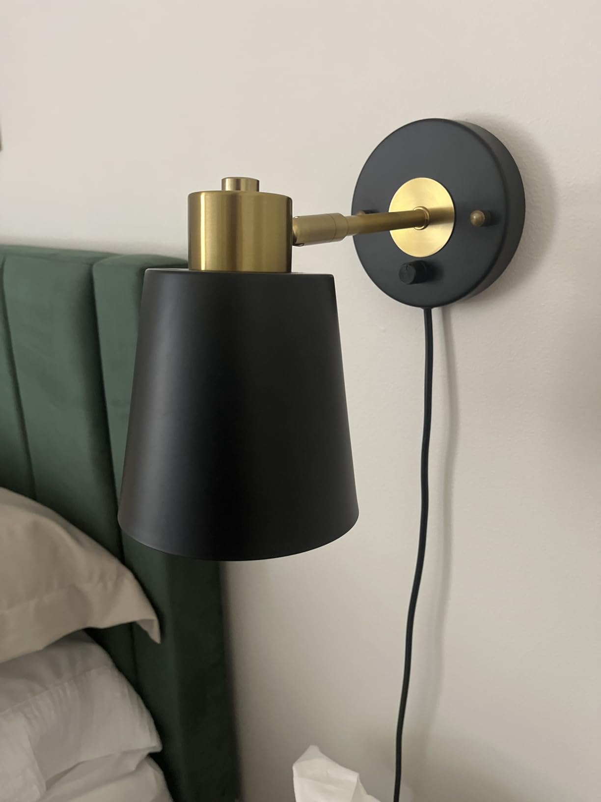 VATONI Plug in Wall Sconces, Dimmable Wall Sconces Adjustable Angle Wall Lights with Plug in Cord and Dimmer On/Off Knob Switch, Gold Wall Mounted Light for Bedroom Bedside Stairway(2 Pack, 2 Bulbs) customer photo 2
