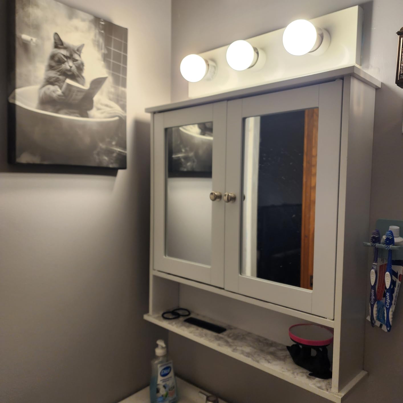 VASAGLE Bathroom Cabinet with Mirror, Wall-Mounted, 2 Mirrored Doors | Wall Cabinet, 22.2 x 5.1 x 23 Inches, Adjustable Shelf, Open Compartment, White, SIREN Collection ULHC002 customer photo 1