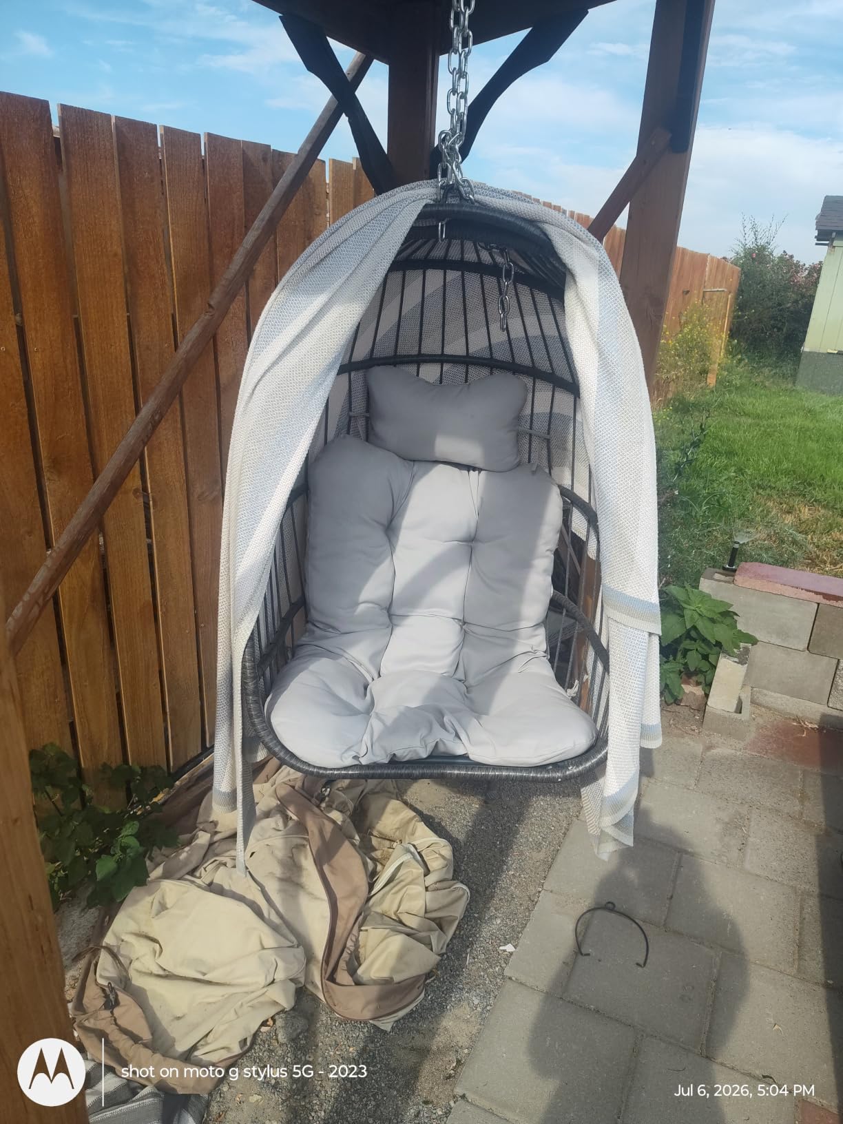 Nicesoul Outdoor Hanging Egg Chair Without Stand, Patio Wicker Swing Egg Basket Chairs with Padded Cushion, 350 Lbs Comfy Cozy Ceiling Tree Swinging Egg-Shaped Chair No Stand for Indoor Balcony, Beige customer photo 1