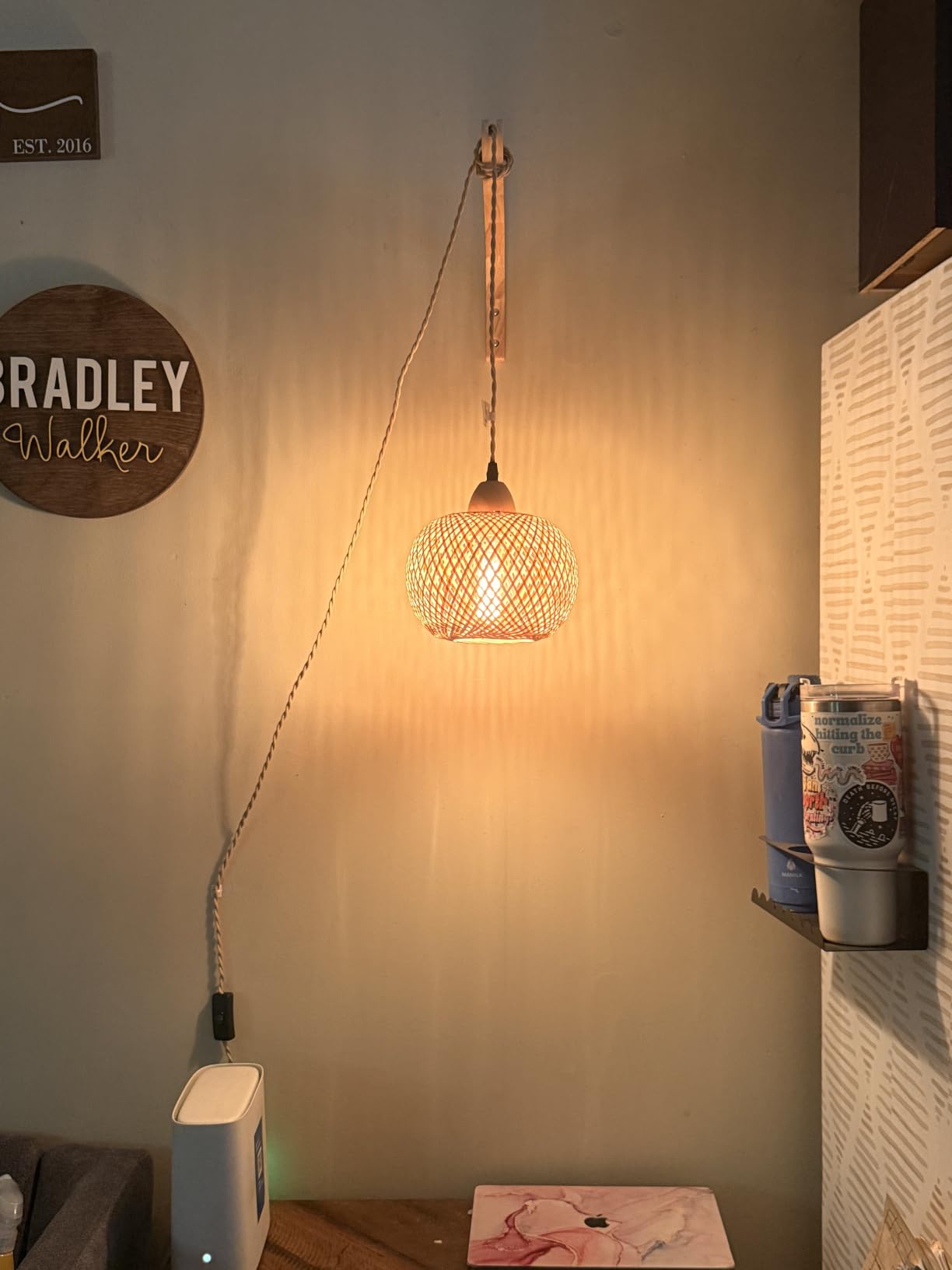 Frideko Bamboo Lantern Plug in Wall Sconces Wicker Wall Lamp with Plug in Cord Hand Woven Rattan Wall Light Farmhouse Rustic Wall Sconces Boho Sconces Wall Lighting for Living Room Bedroom customer photo 2