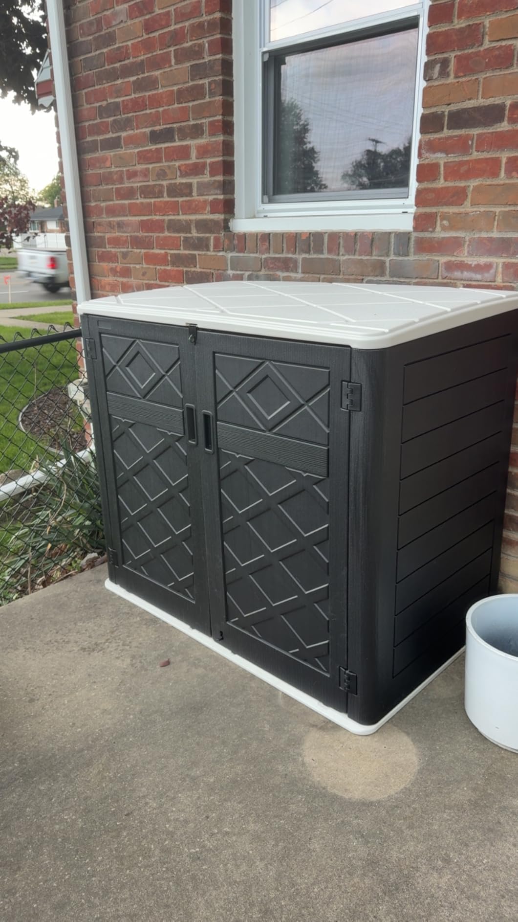 KINYING Larger Outdoor Storage Shed Weather Resistance, Horizontal Outdoor Storage Box Waterproof for Garden, Patios, Backyards, 48 Cu.ft Capacity for Garbage Cans, Lawn Mower, Garden Tools customer photo 2