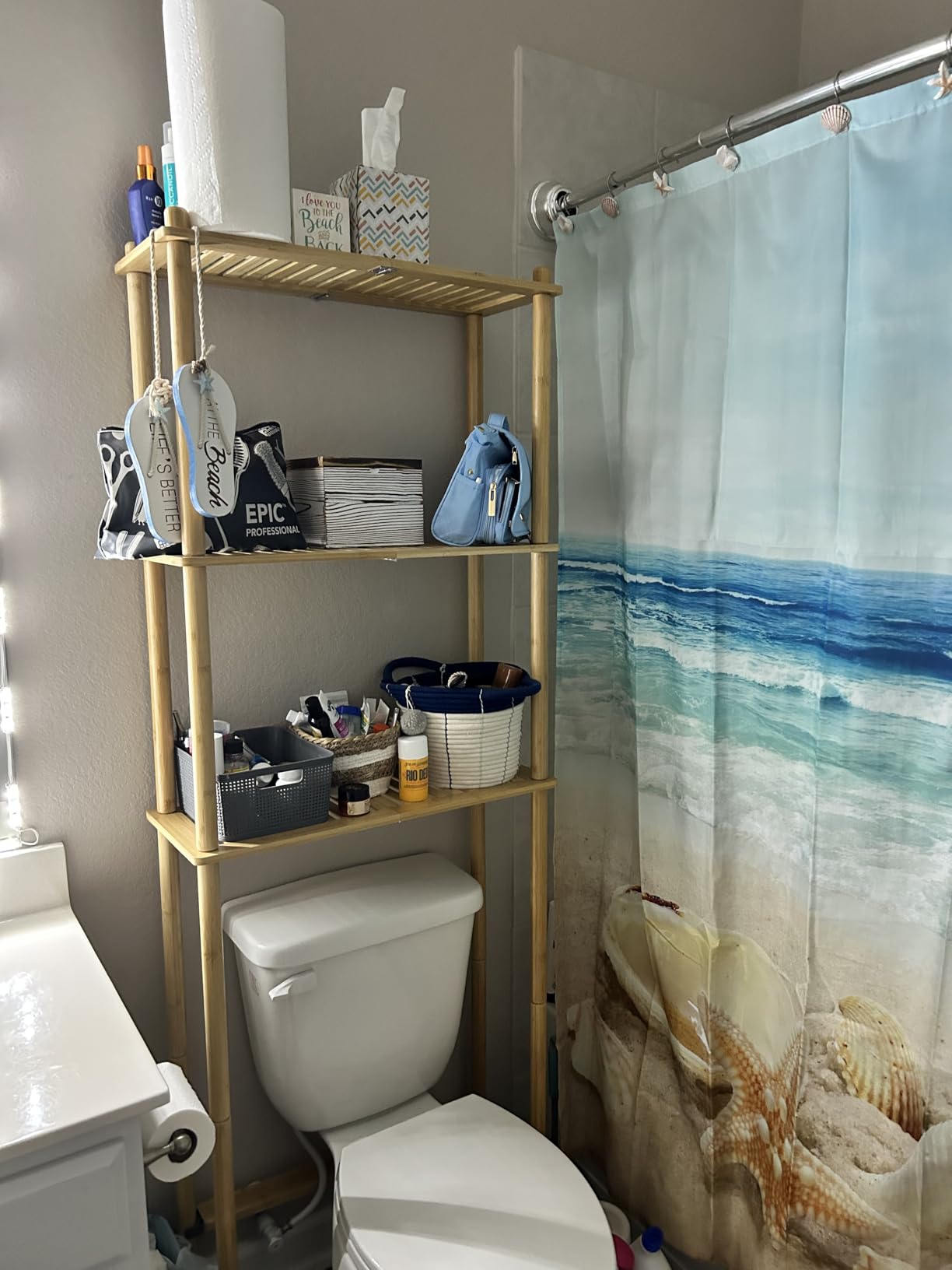 AmazerBath Bamboo Over The Toilet Storage Shelf, 3-Tier Bathroom Over Toilet Organizer Rack, Freestanding Above Toilet Shelf for Bathroom, Laundry, Space Saver, Natural Color customer photo 2