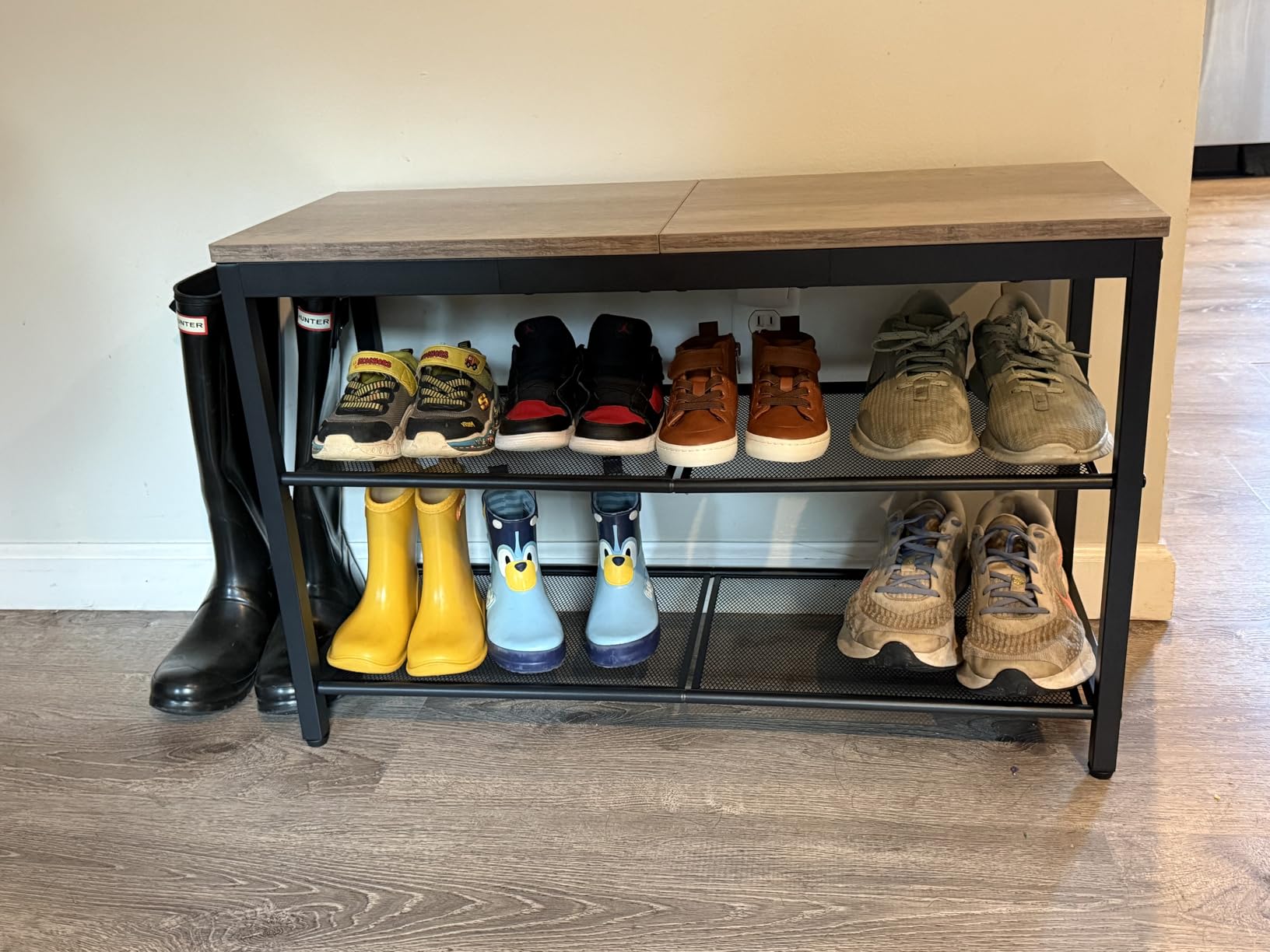 HOOBRO Shoe Bench, 3-Tier Shoe Rack, Industrial Shoe Organizer Storage Bench, 29.5 inches Entry Bench with Mesh Shelves, for Entryway, Living Room, Hallway, Easy Assembly, Rustic Brown BF75HX01 customer photo 1