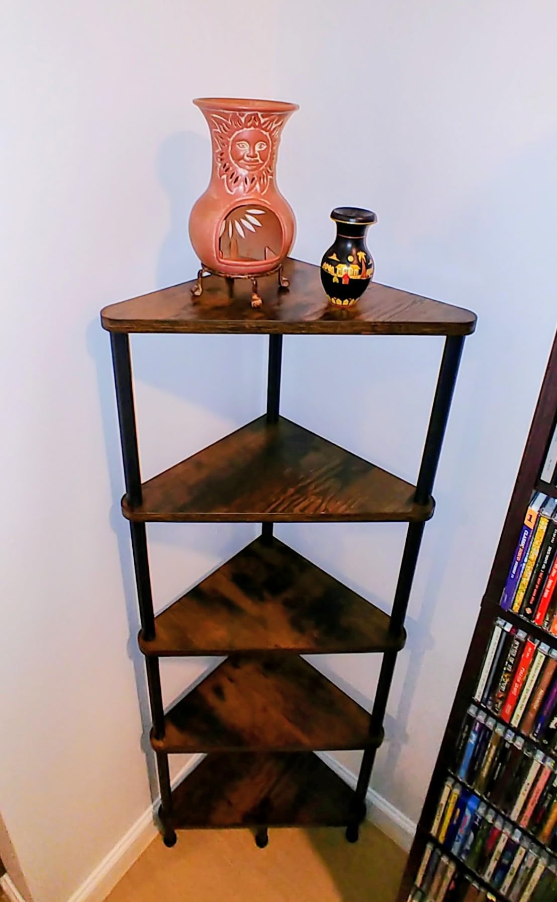 HOOBRO Corner Shelf Stand, Industrial 5-Tier Corner Bookshelf with Metal Frame, Plant Display Shelf, Small Bookcase for Small Spaces, Bedroom, Living Room, Rustic Brown BF33CJ01 customer photo 1