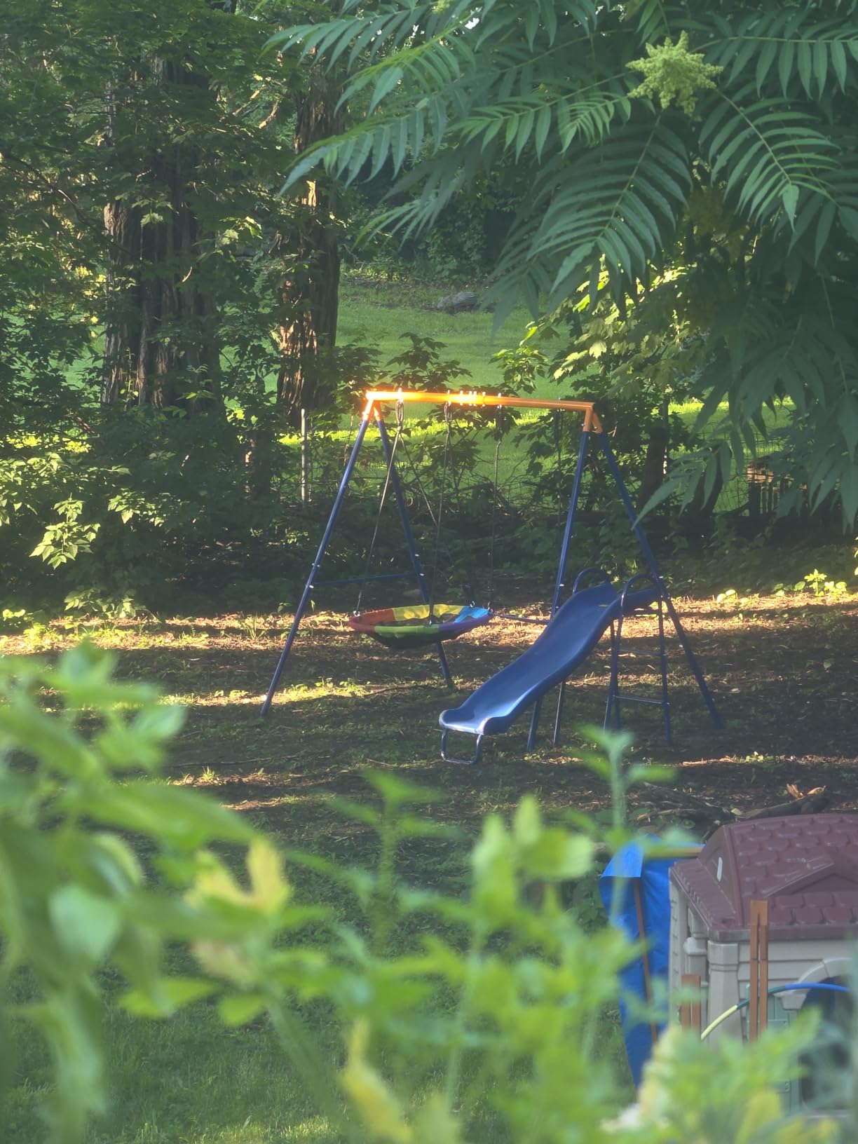 Lunafun Swing Sets for Backyard with Trampoline 440lbs with Heavy-Duty Metal A-Frame Outdoor Swing Set with 1 Saucer Swing Seat 1 Swings Seat & 1 Trampoline customer photo 2