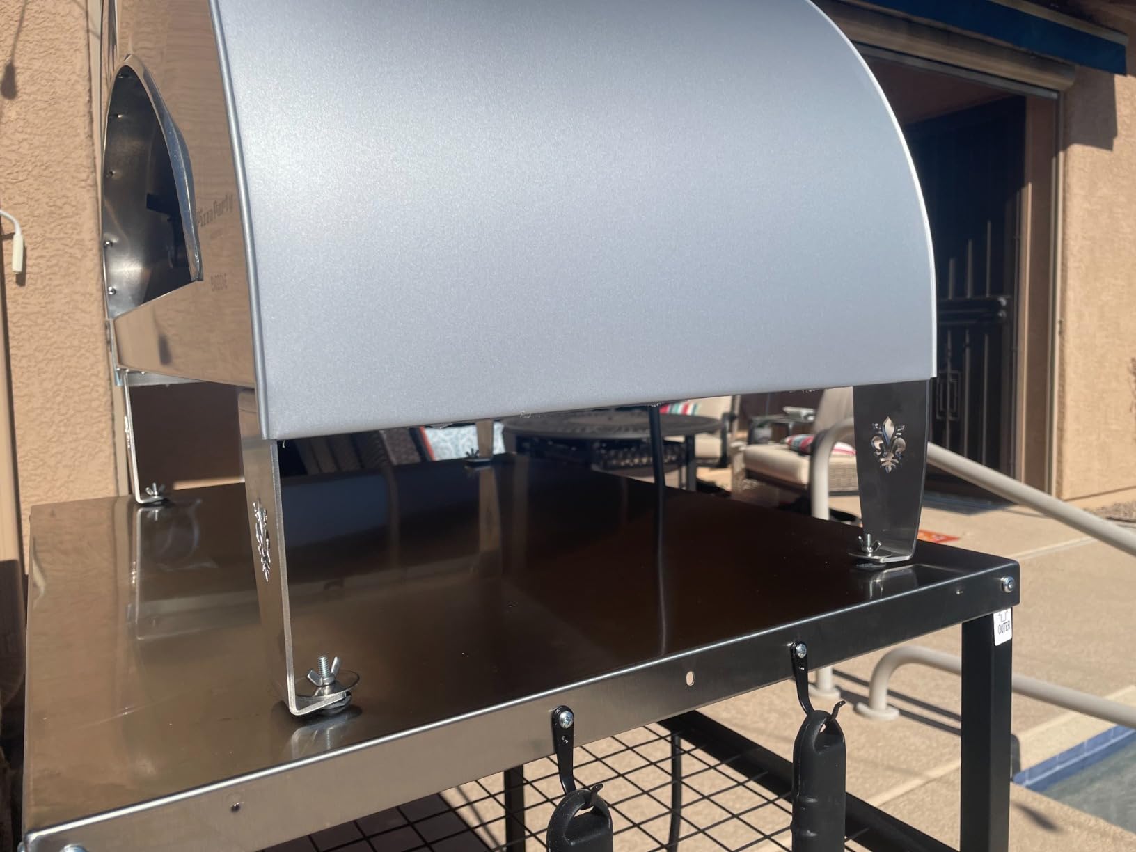 Stainless Steel Outdoor Grill Cart Pizza Oven Stand Trolley Table with Wheels Three-Shelf Movable Food Prep and Work Table Heavy Duty Grill Carts Outdoor Cart 31.5