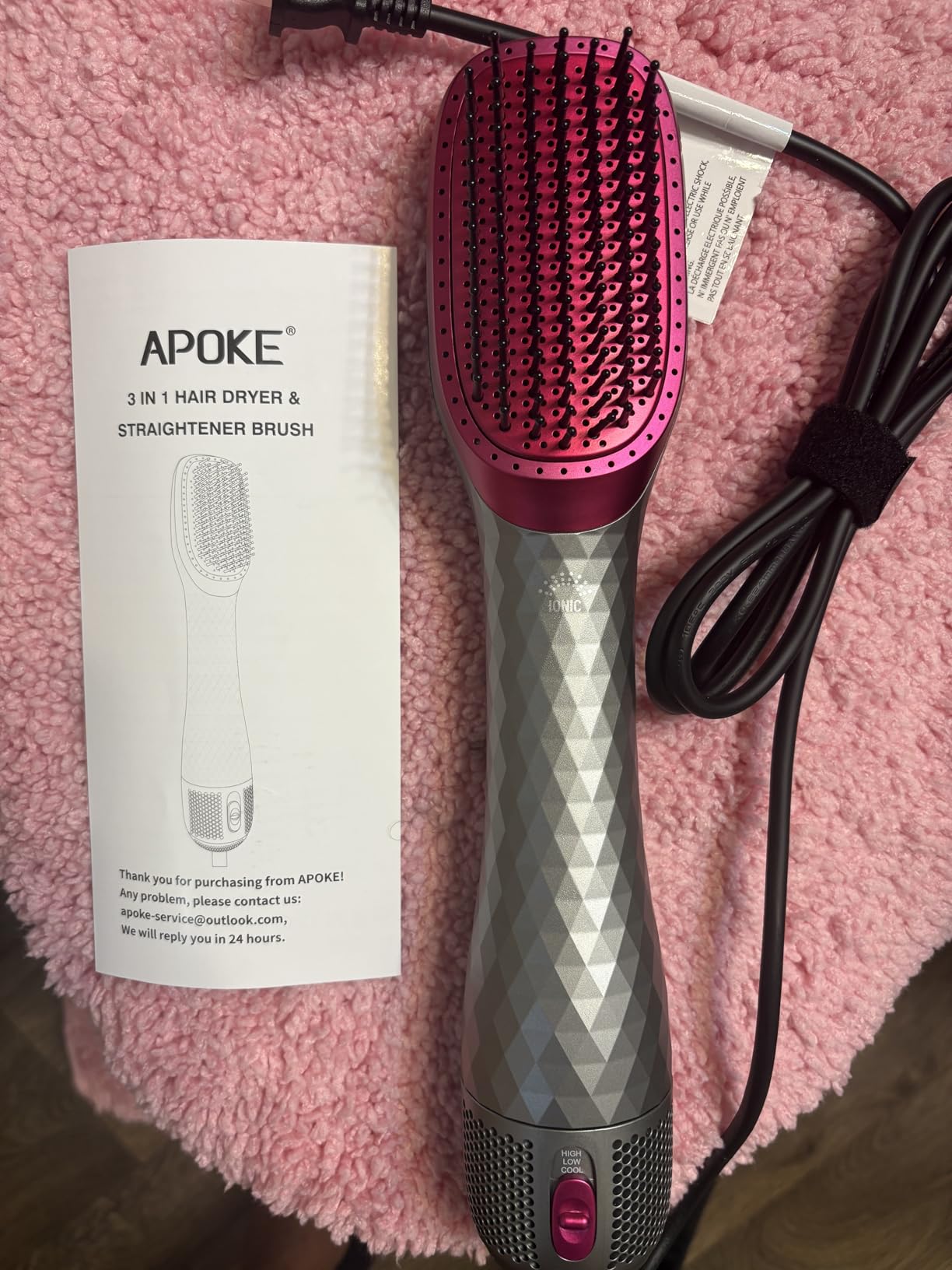 APOKE 3 in 1 Hair Dryer Brush & Straightener Brush, Professional 1200W Powerful Ceramic Tourmaline Negative Ion Blow Heat/2 Speed Settings One Step and Styler Gray customer photo 1