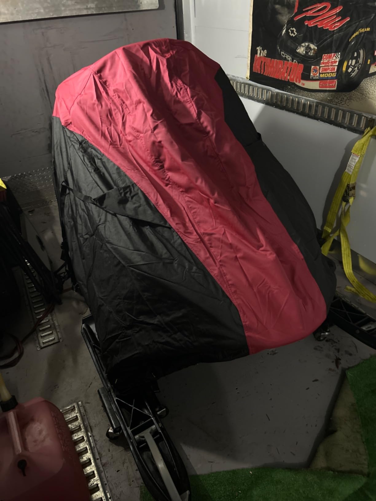 Upgraded Tear and Fade Resistant Trailerable Snowmobile Cover, Heavy-Duty Waterproof and UV Protection with Reflective Strips Red/Black Fits Up to 145