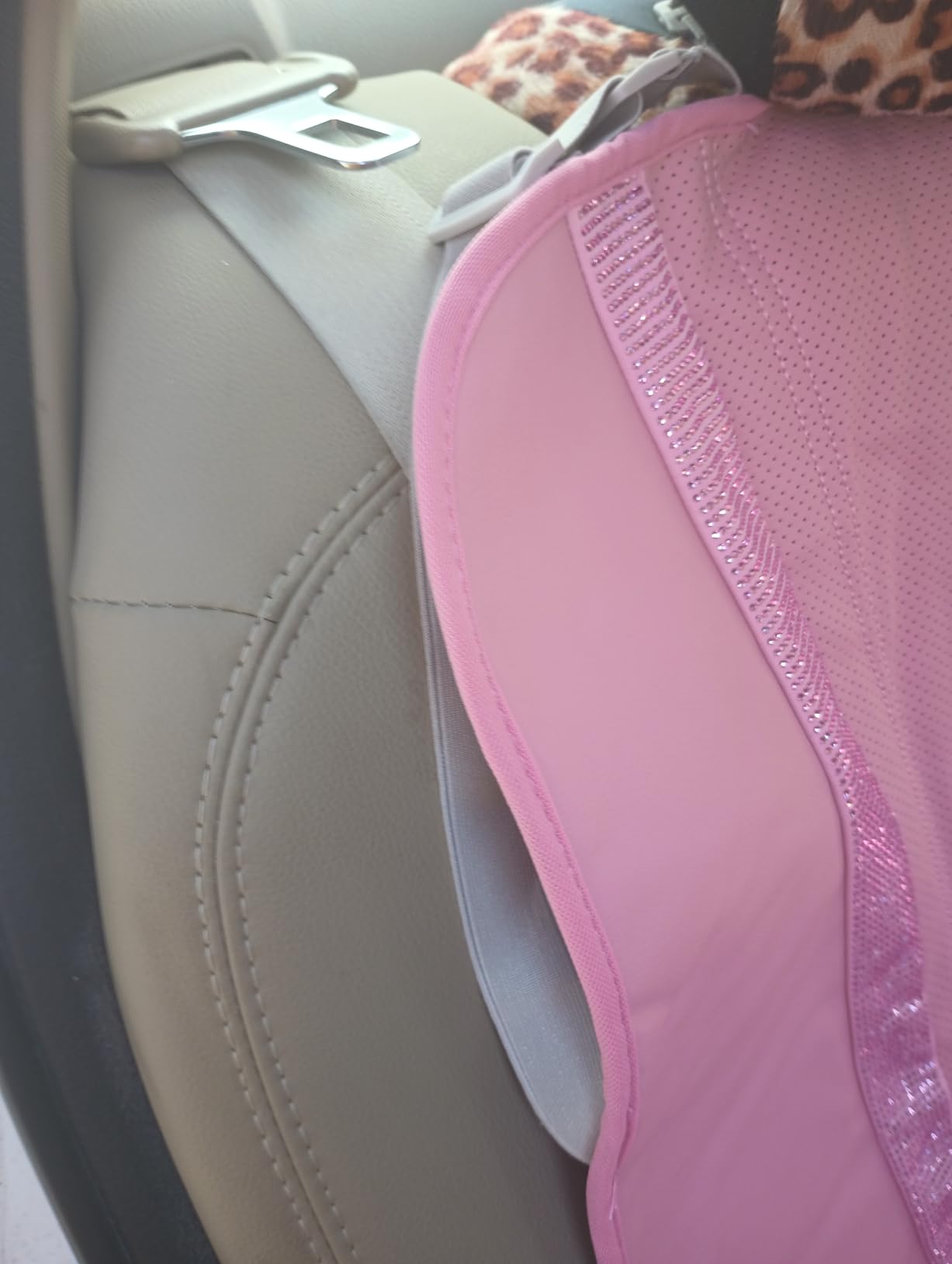 CAR PASS Leather Bling Diamond Car Seat Covers Full Set, Shining Rhinestone Waterproof Durable Rear with Zipper, Universal Fit Automotive Glitter Crystal Sparkle Strip for Cute Women Girly Black customer photo 2