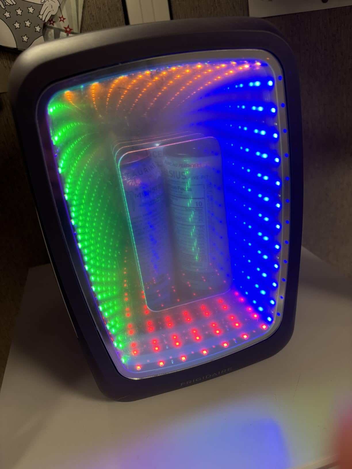 Frigidaire Gaming Light Up Mini Beverage Refrigerator, 6 can, 4 liters, Cooler with large see through door and LED lights Perfect for Gaming Experience, Home, Office, or Cars.12V Charger (Stealth) customer photo 2