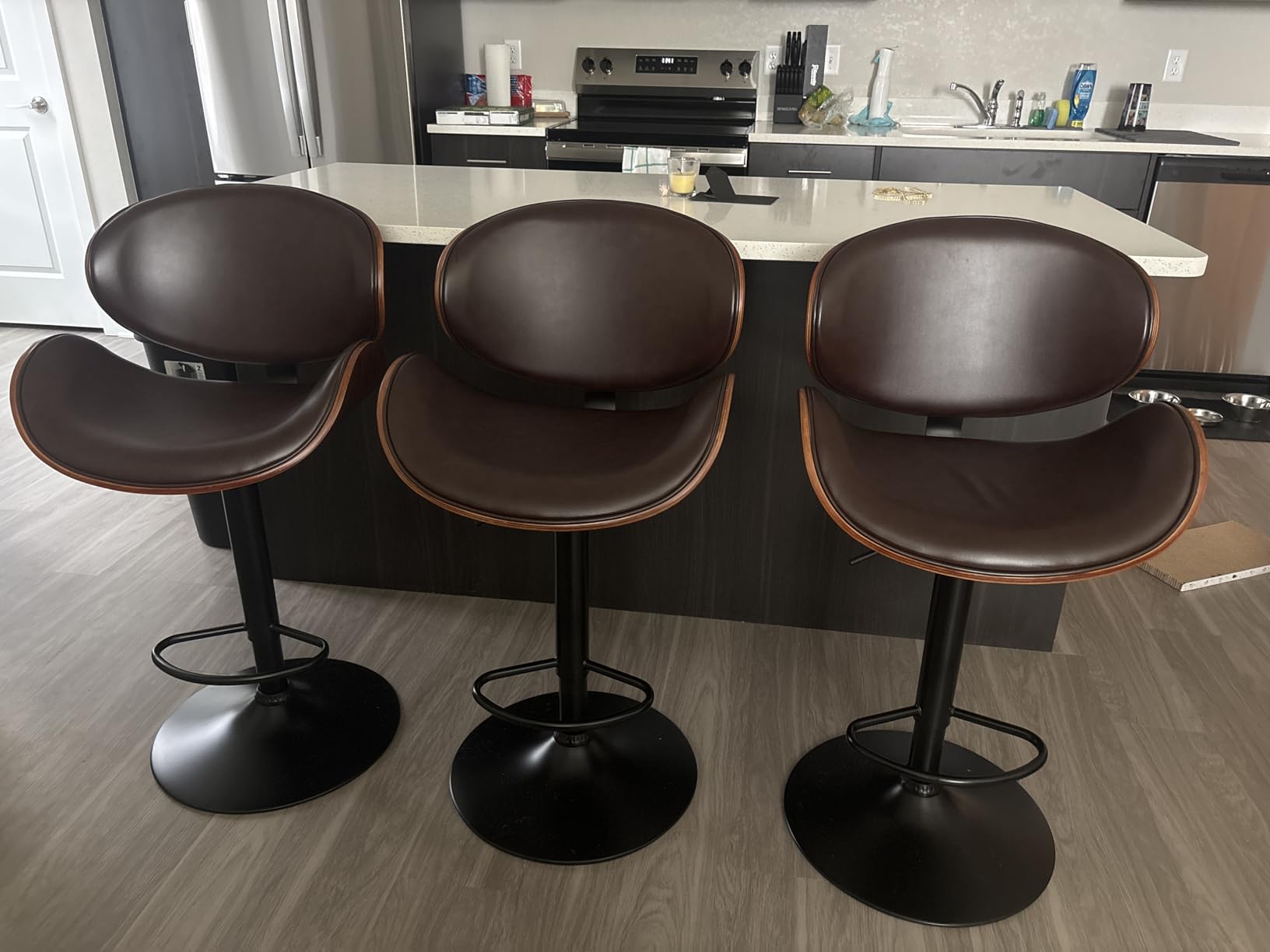 YaFiti Swivel Bar Stools Set of 2, Bar Stools for Kitchen Counter, Black | Modern PU Leather Upholstered Bar Chair with Back and Footrest, for Bar, Kitchen, Dining Room customer photo 1
