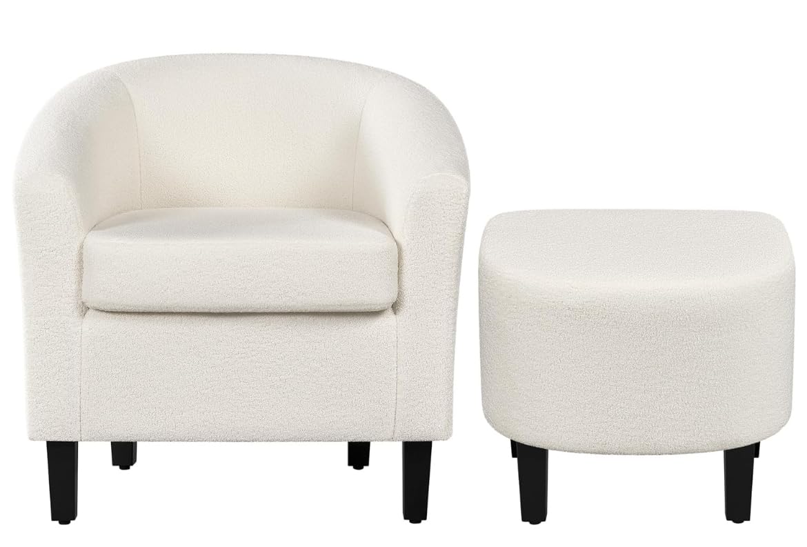 Yaheetech Accent Chairs with Ottoman, Boucle Fabric Barrel Chairs, Ivory customer photo 2