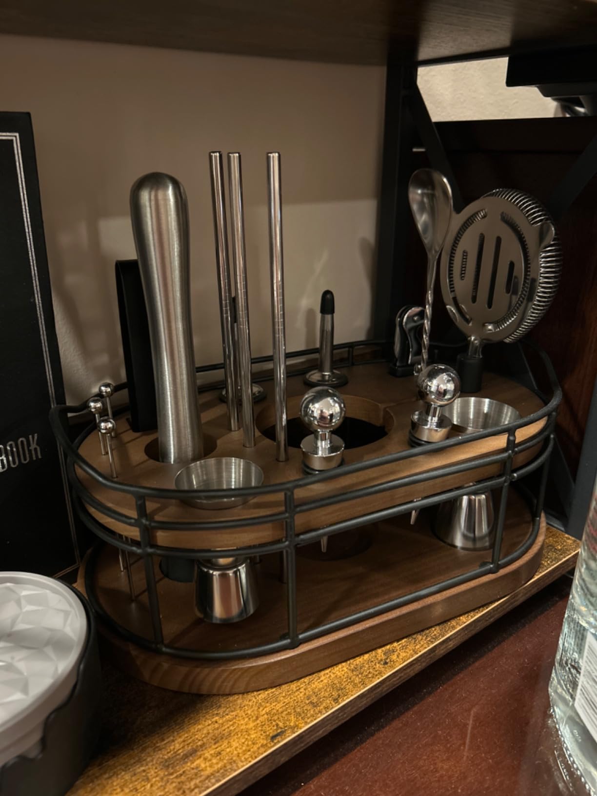 Home Hero Bartender Kit - 22-Piece Cocktail Shaker & Bar Tool Set - Wooden Stand Display & Bar Cart Accessories - Recipe Book & Housewarming Gifts - 22-Pc, Silver customer photo 1