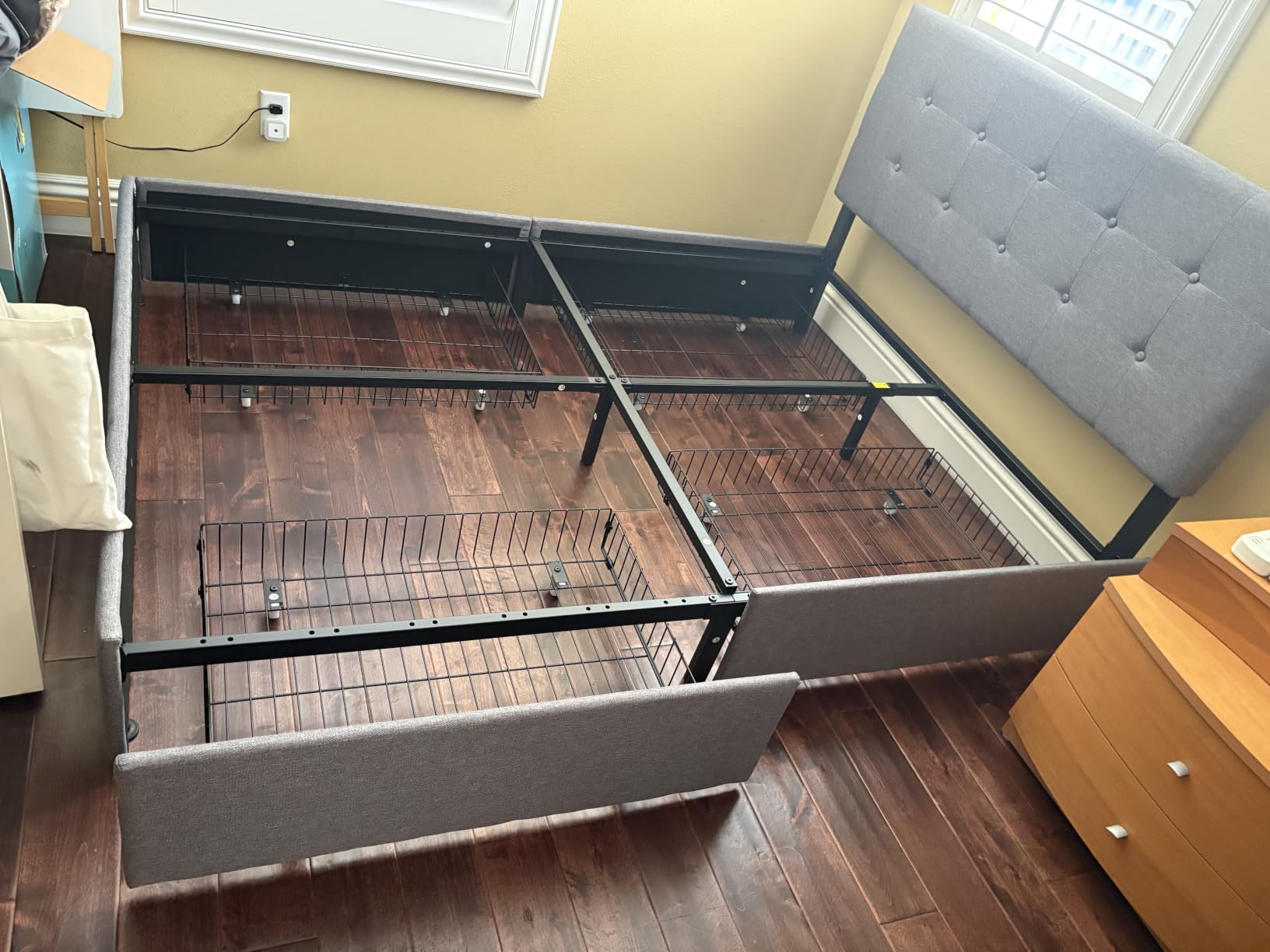Allewie King Size Storage Bed Frame with 4 Underbed Drawers, Upholstered Platform Bed with Adjustable Headboard, Diamond Button Tufted, Easy Assembly, Noise-Free, No Box Spring Needed, Dark Grey customer photo 1
