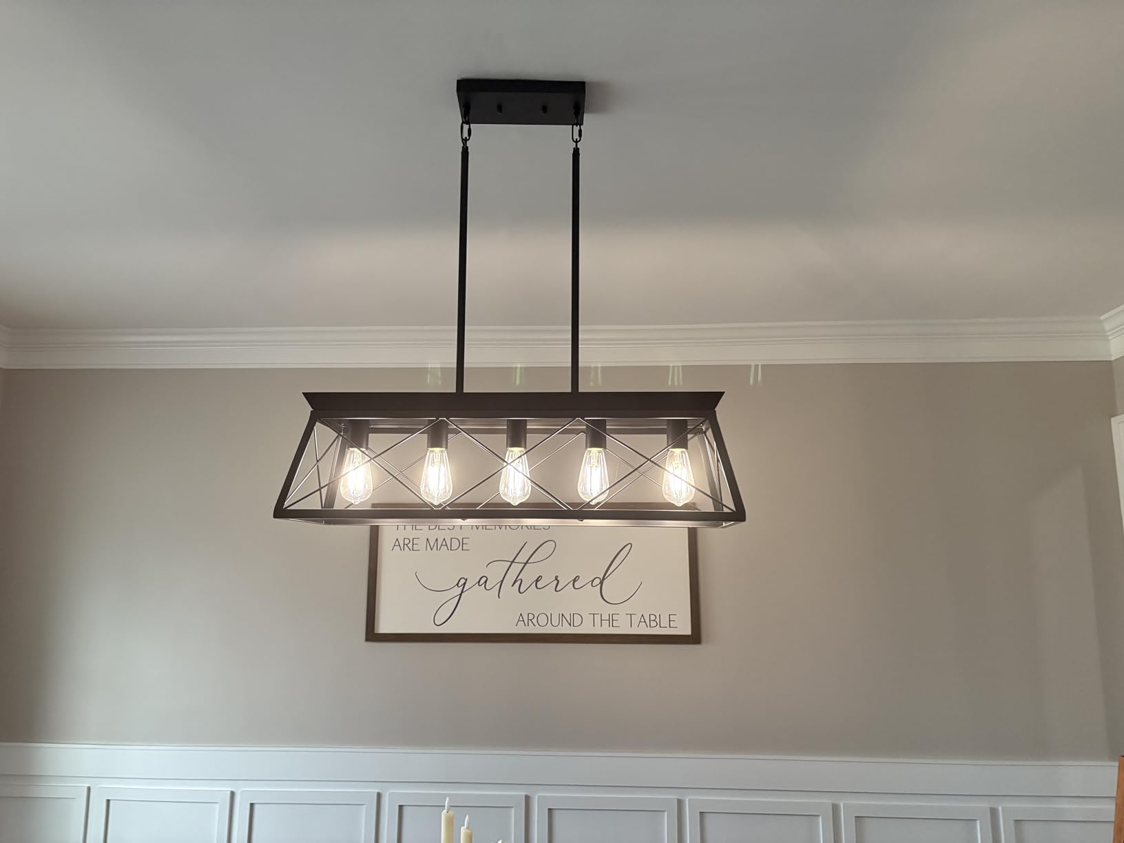 Farmhouse Chandeliers for Dining Room, Rustic Kitchen Island Light Fixture, 5-Light Linear Pendant Lighting Rectangular Chandelier, Metal Solid Ceiling Lights Black customer photo 1