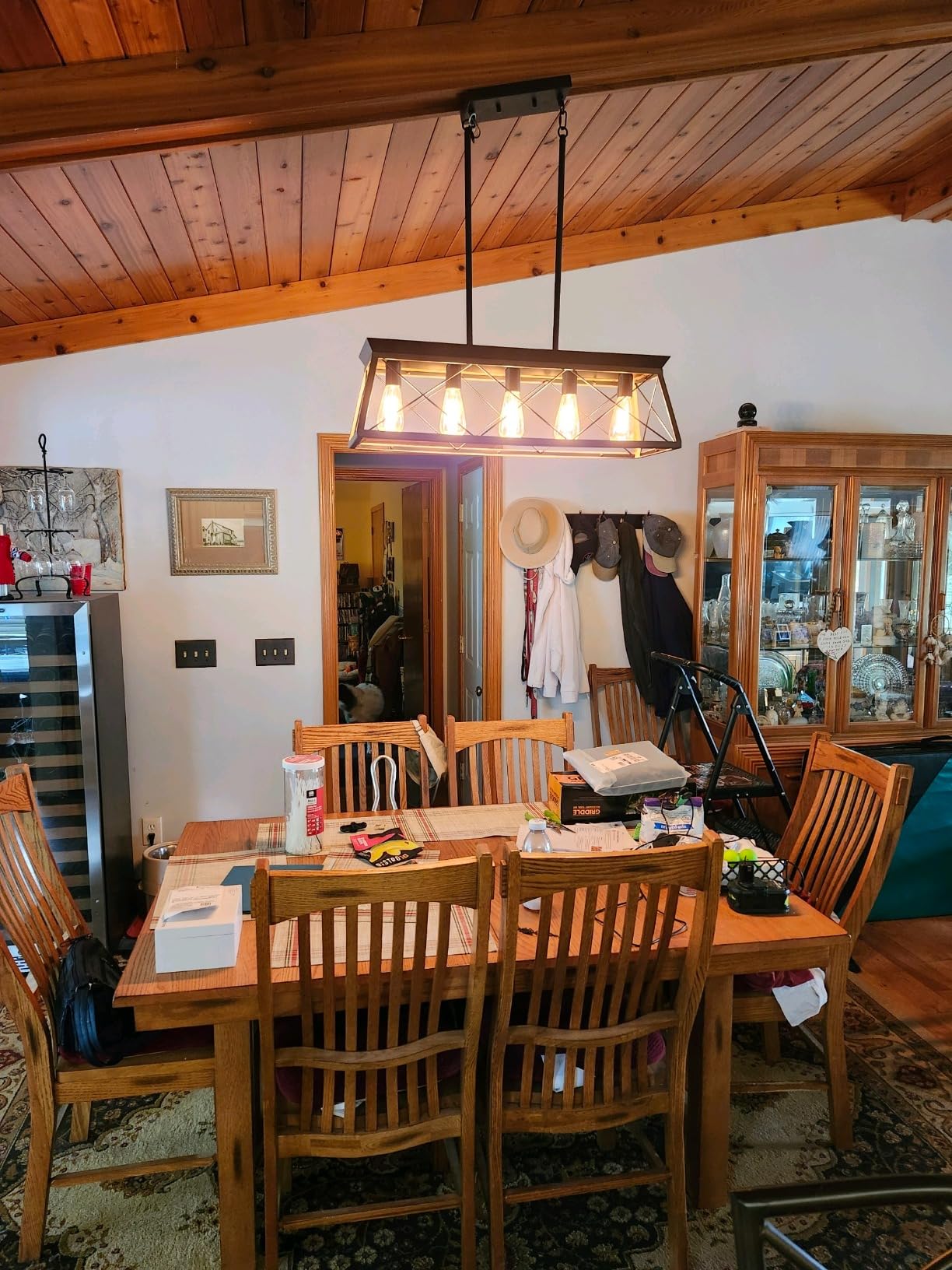 Farmhouse Chandeliers for Dining Room, Rustic Kitchen Island Light Fixture, 5-Light Linear Pendant Lighting Rectangular Chandelier, Metal Solid Ceiling Lights Black customer photo 2