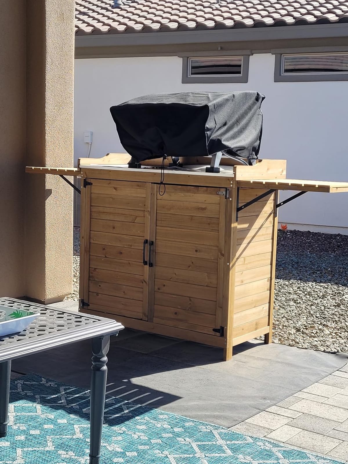 Gizoon Outdoor Potting Bench with Metal Tabletop, Wooden Cabinet, Natural customer photo 1
