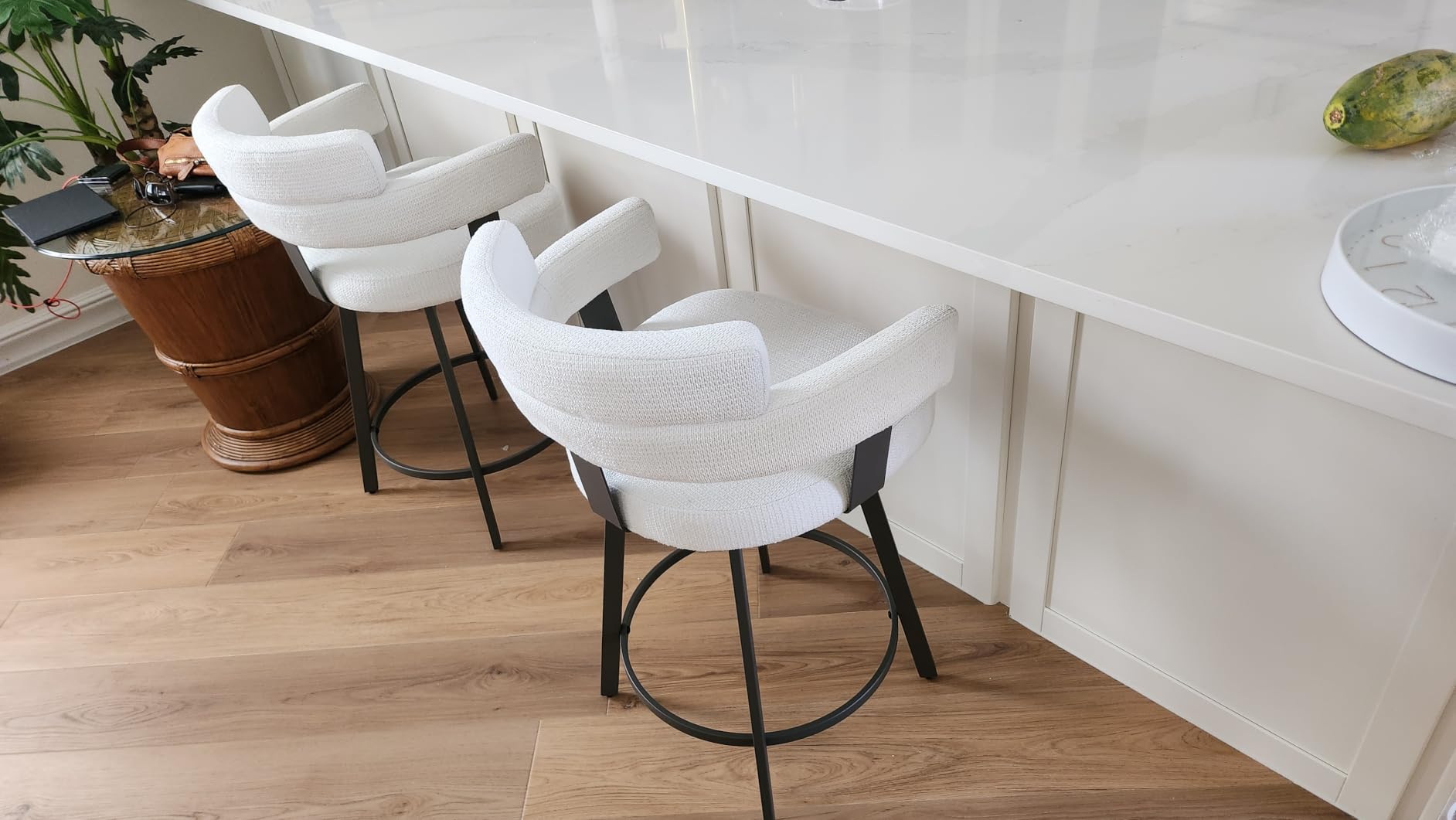 Counter Height Bar Stools with Full Back – Swivel Counter Stools Set of 2 with Linen Padded Back, Metal Footrest, Modern Barstools for Kitchen Counter, Island, Dining Room, Grey 24 inch customer photo 2