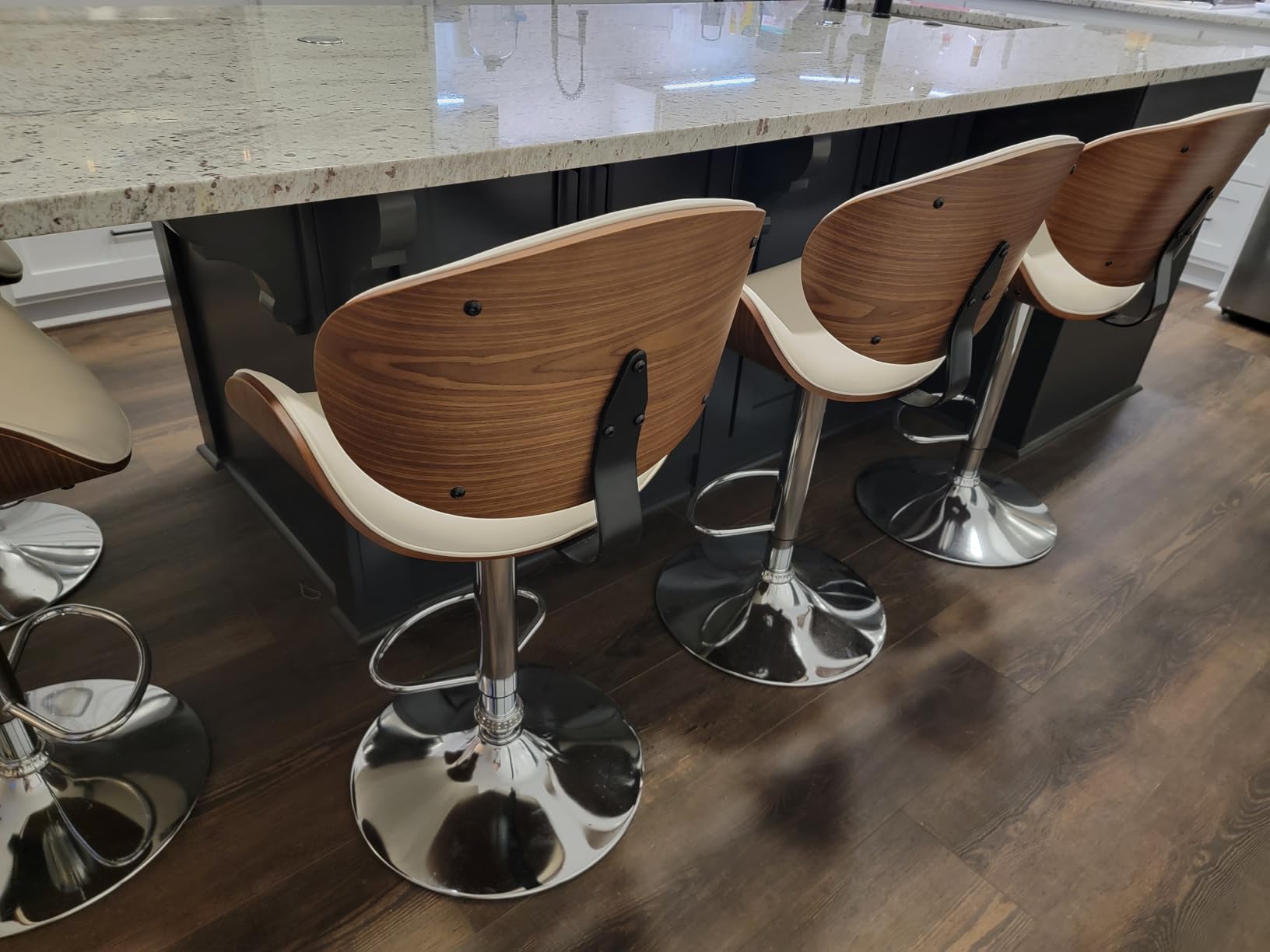 YaFiti Bentwood Swivel Bar Stools Set of 2, Adjustable, Matte Black | Adjustable swivel bentwood bar stools with PU leather, supportive backrest, and footrest for kitchen counters and home bars customer photo 1