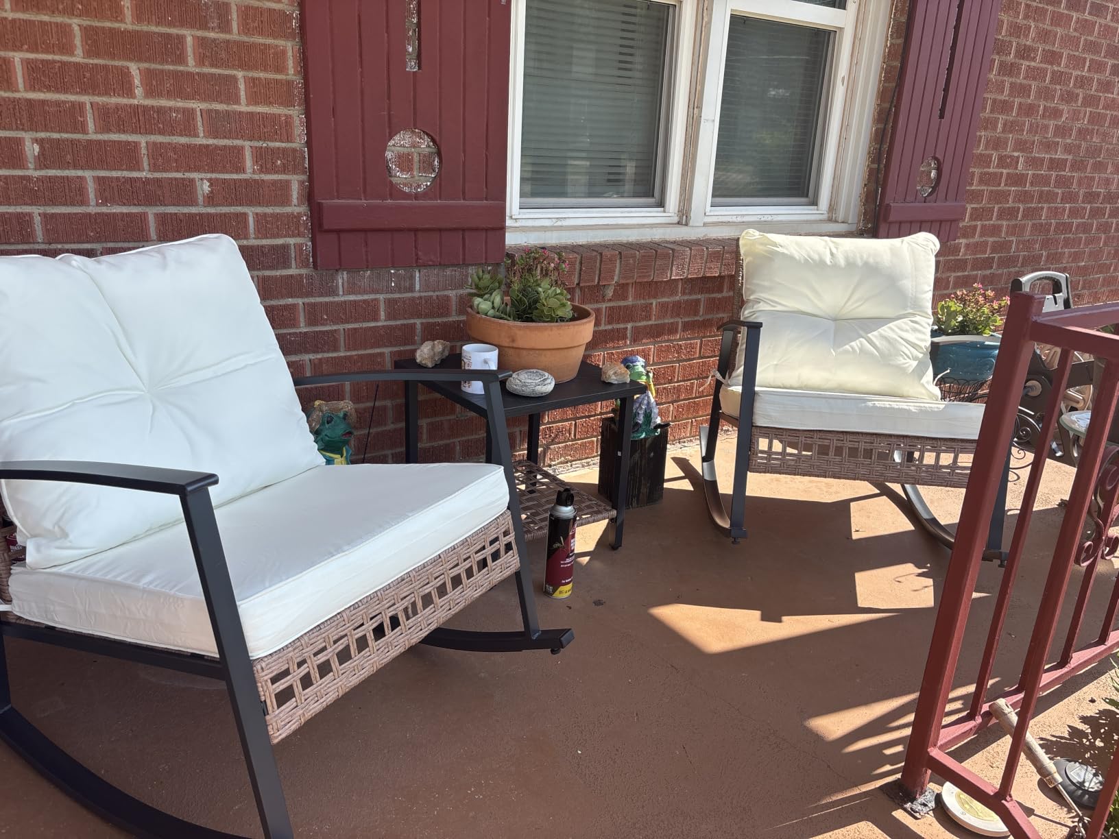 LAUSAINT HOME 3-Piece Rocking Bistro Set, Outdoor Patio Furniture with Thick Cushions and 2-Tier Coffee Table, Oversize Rattan Conversation Set for Garden, Balcony, Backyard (Beige) customer photo 1