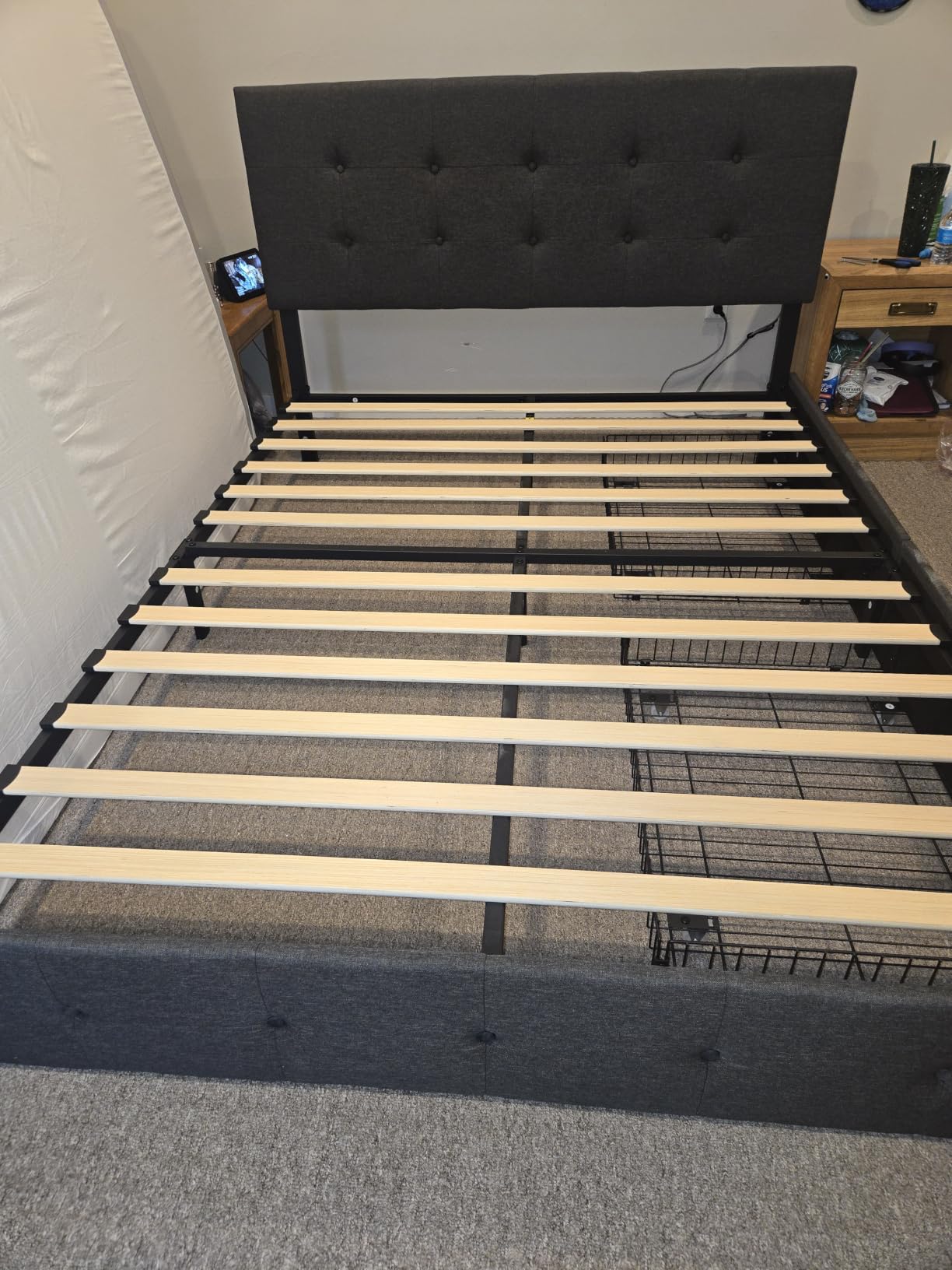 Allewie Queen Size Storage Bed Frame with 4 Underbed Drawers, Light Grey customer photo 1