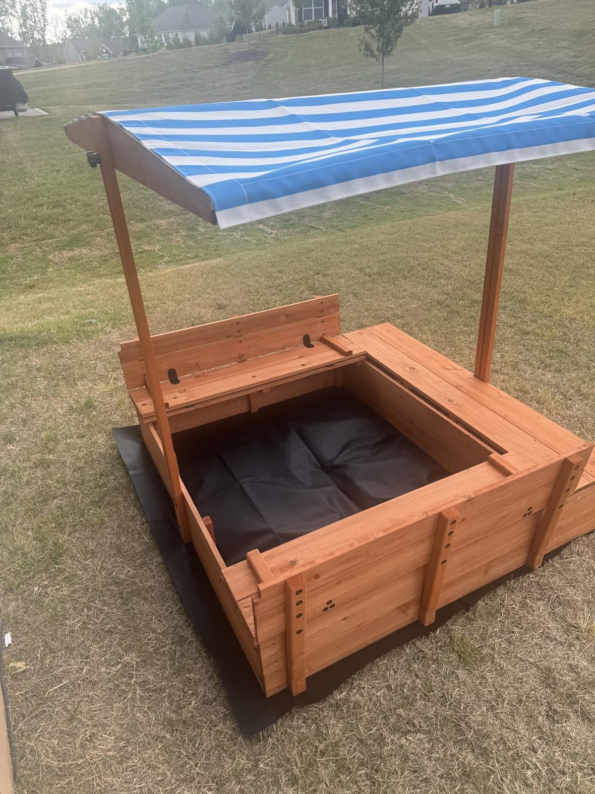 Agitree Wooden Sandbox with Lid and Canopy for Kids Ages 3-8, 47