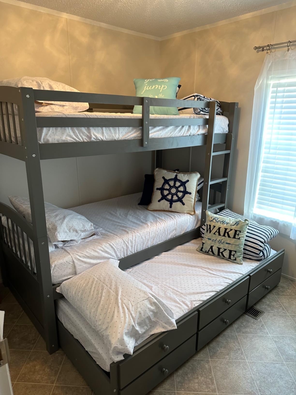 Harper&Bright Designs Twin Over Twin Bunk Bed with Trundle, 3 Storage Drawers, Safety Rail, and Removable Ladder, Can be Separated into 3 Bed, White customer photo 2