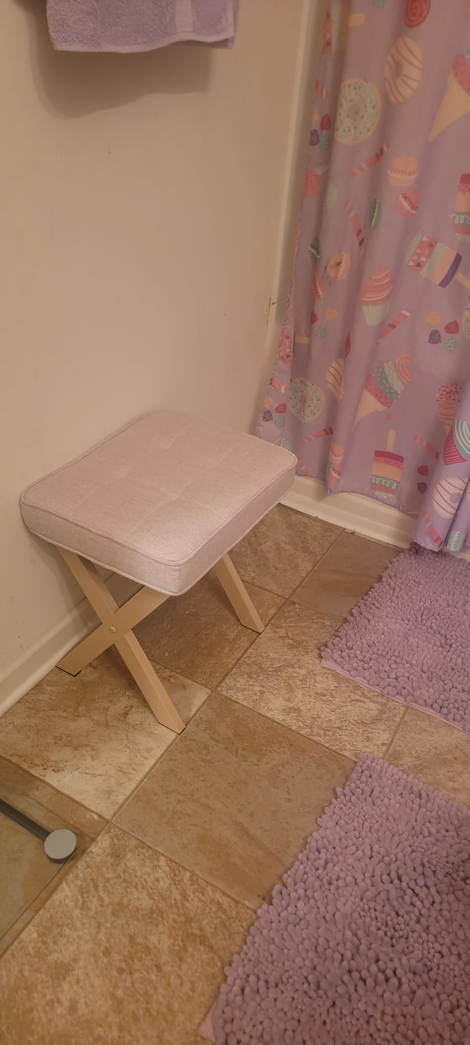 LUE BONA Square Linen Makeup Stool, Metal X Legs, Small Ottoman Stool Chair for Vanity, Modern Padded Seat Foot Rest for Makeup Room, Bathroom customer photo 2
