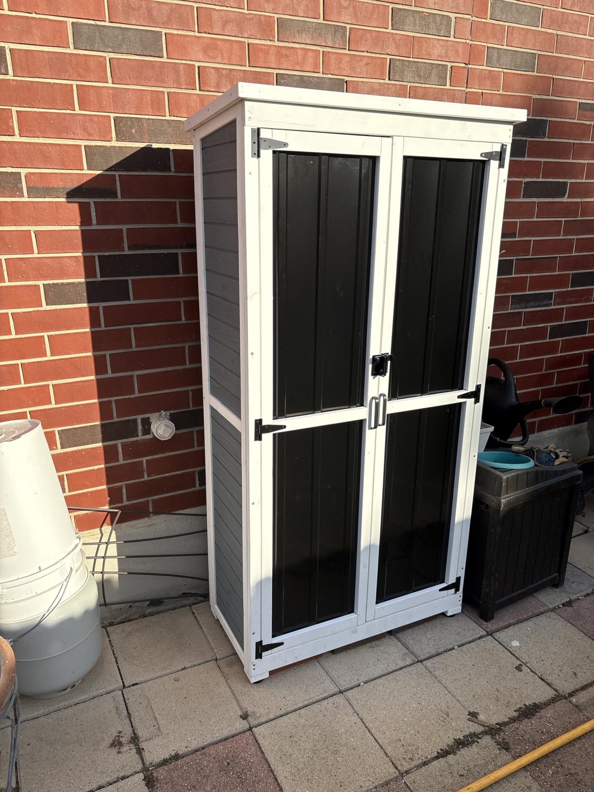 GDLF Outdoor Storage Cabinet, Wood & Metal Garden Shed, Tall Tool Organizer customer photo 1