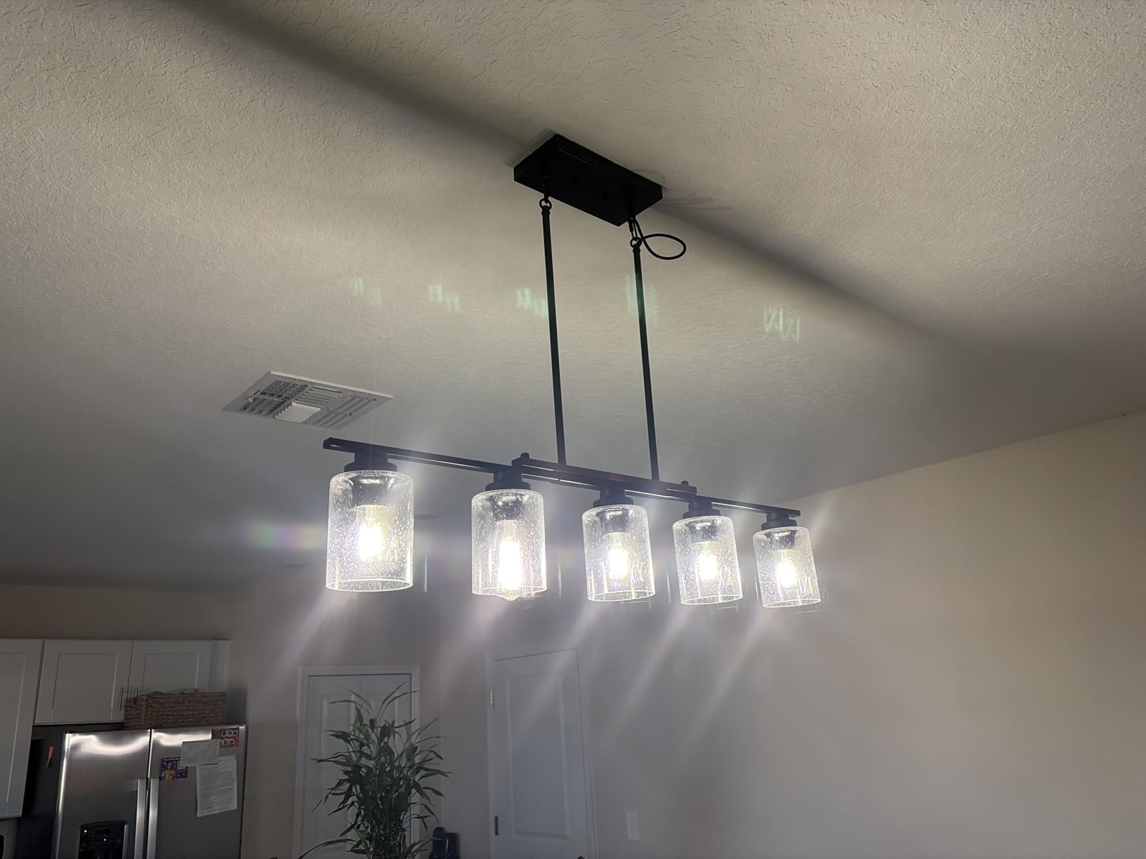Amico 5-Light Dining Room Light Fixture, Seeded Glass Island Chandelier customer photo 1